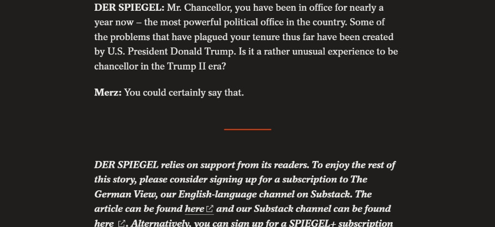 German Chancellor Friedrich Merz: "I Am Dissatisfied with the Prevailing Atmosphere in Germany" - DER SPIEGEL captured website design