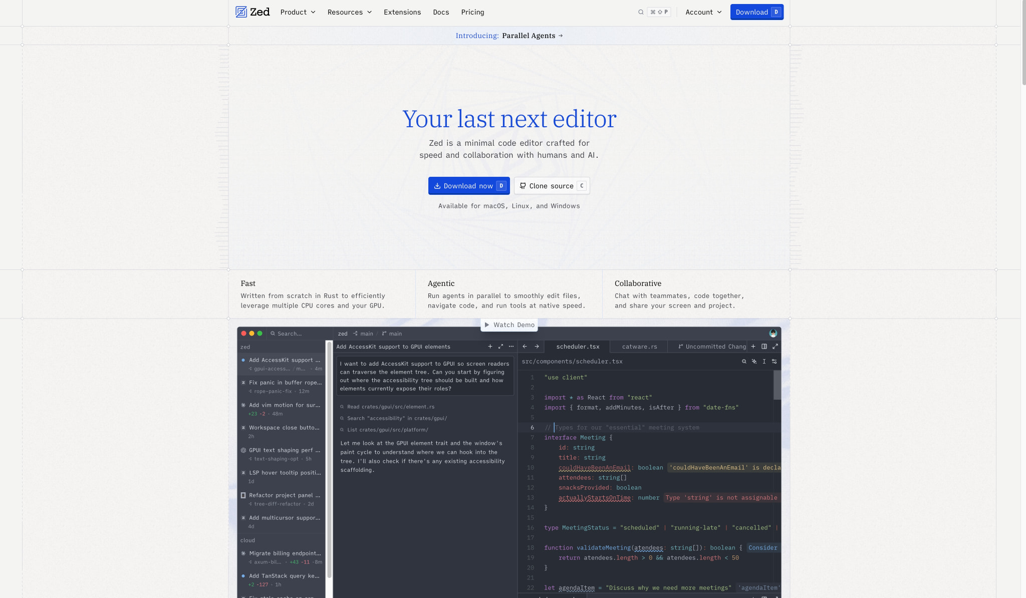 Zed — Your last next editor captured website design