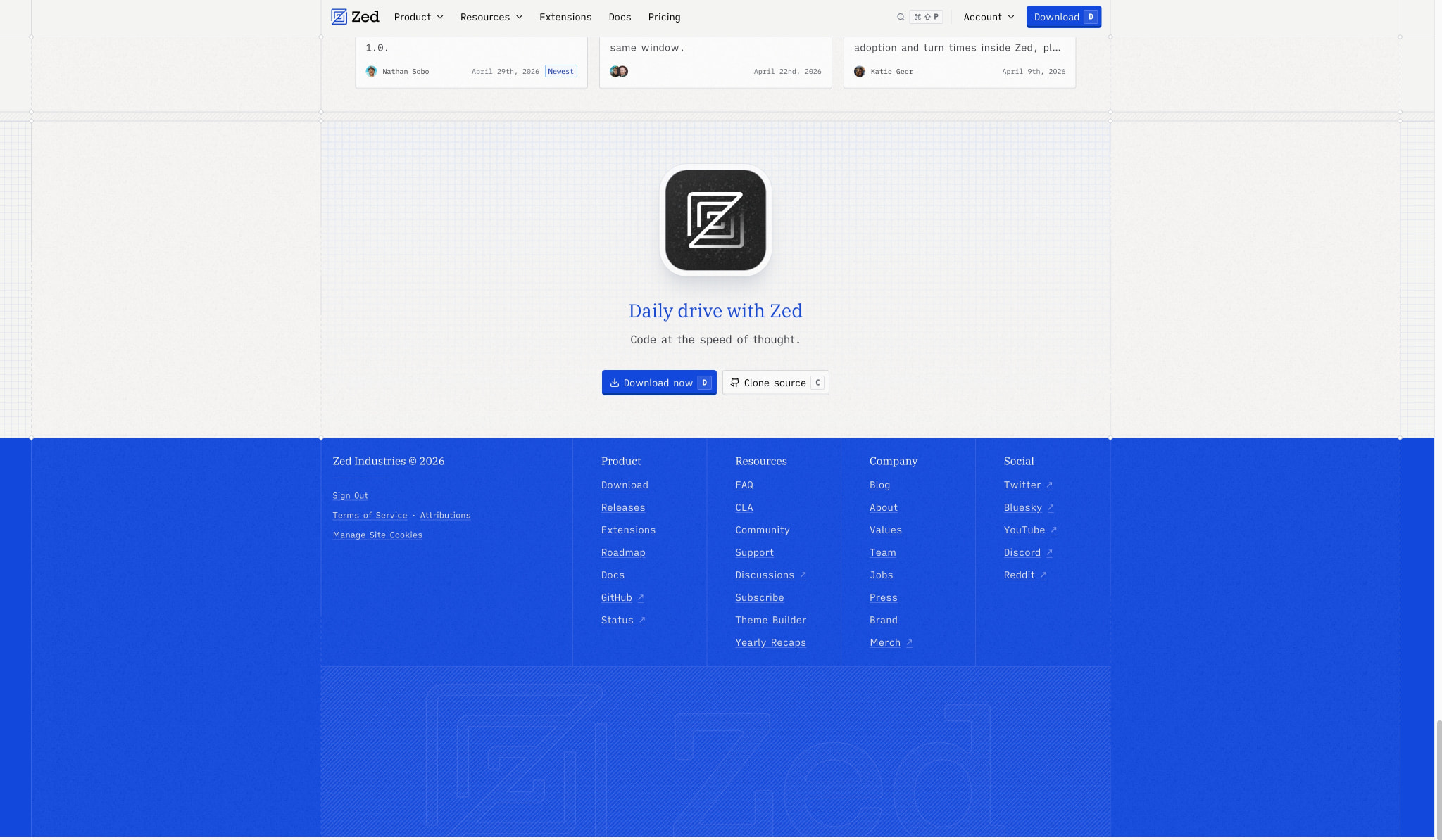 Zed — Your last next editor captured website design