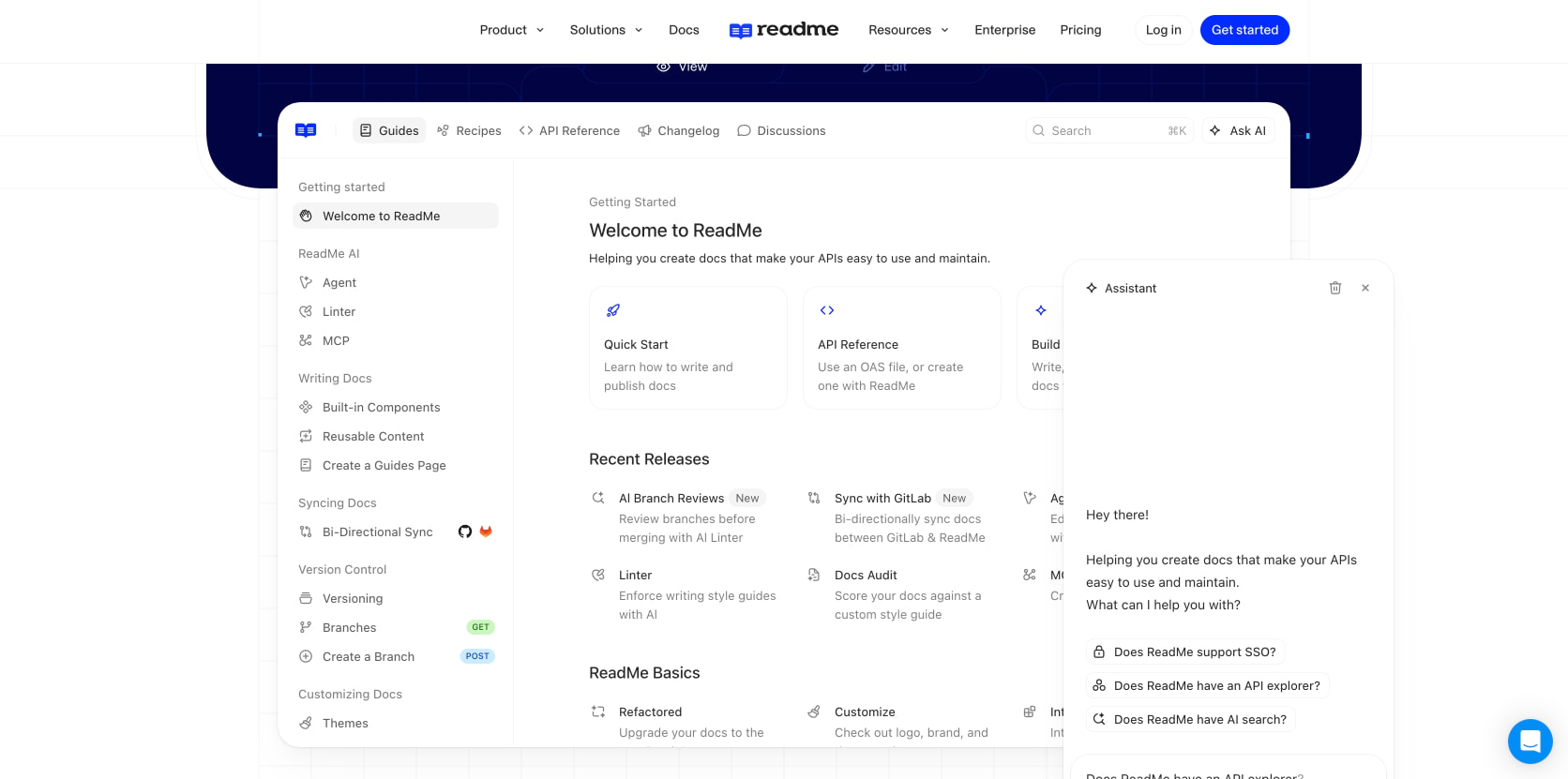 ReadMe · Developer-friendly API documentation captured website design