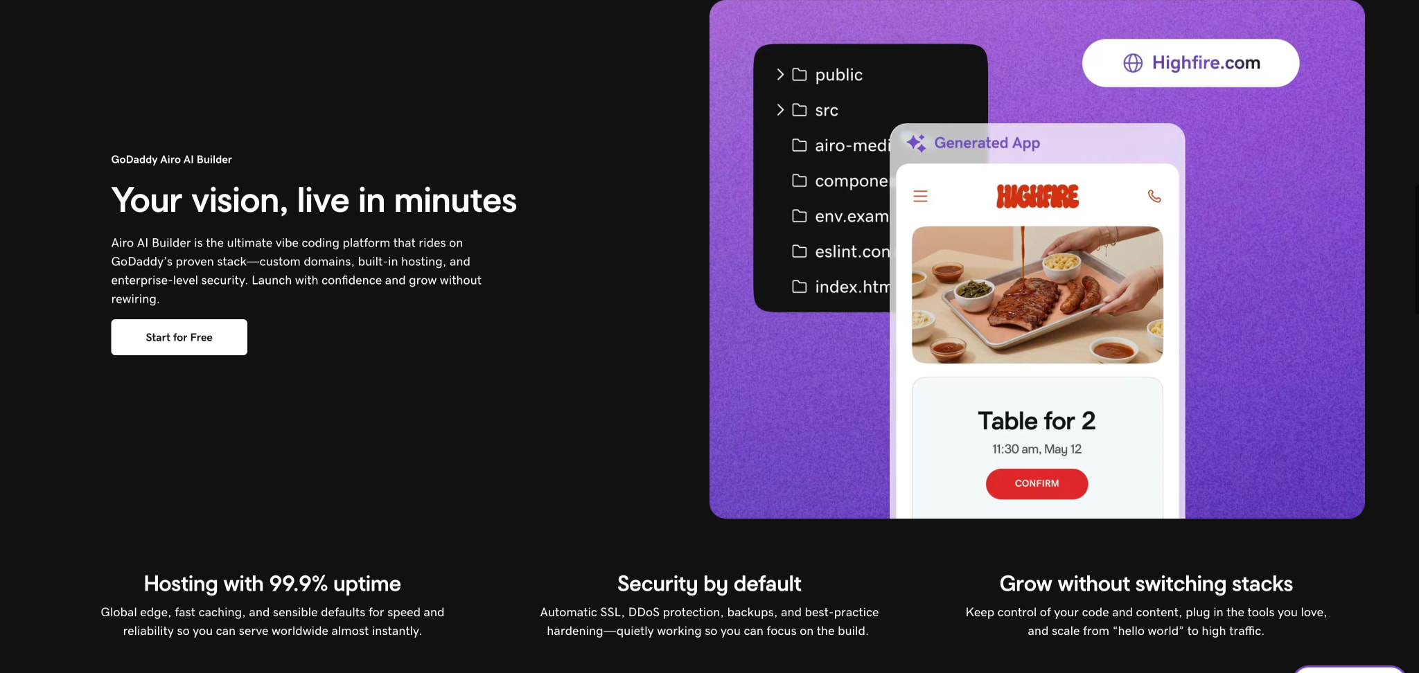 Build No Code Web Apps & More with AI - GoDaddy Airo AI Builder captured website design