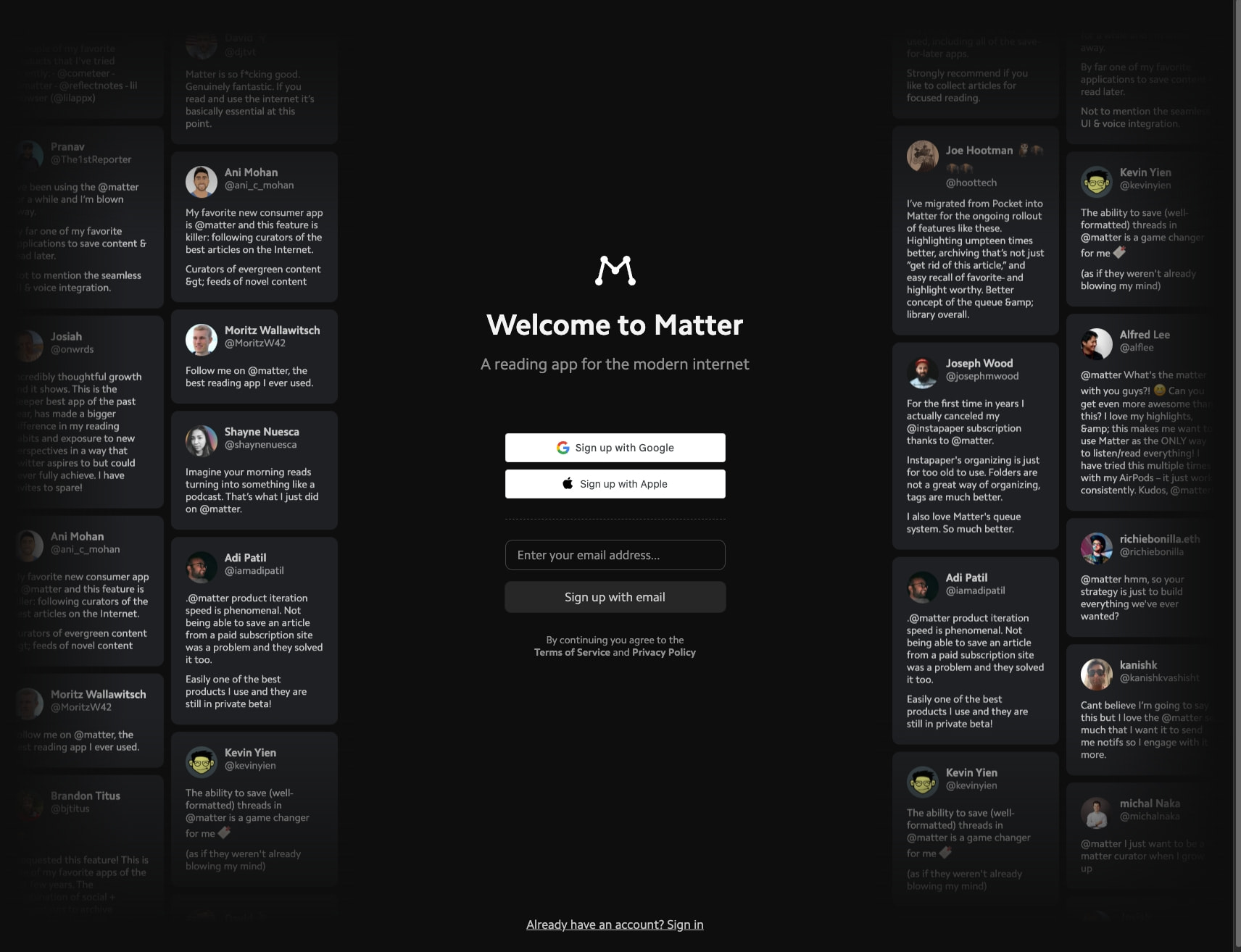 Matter captured website design