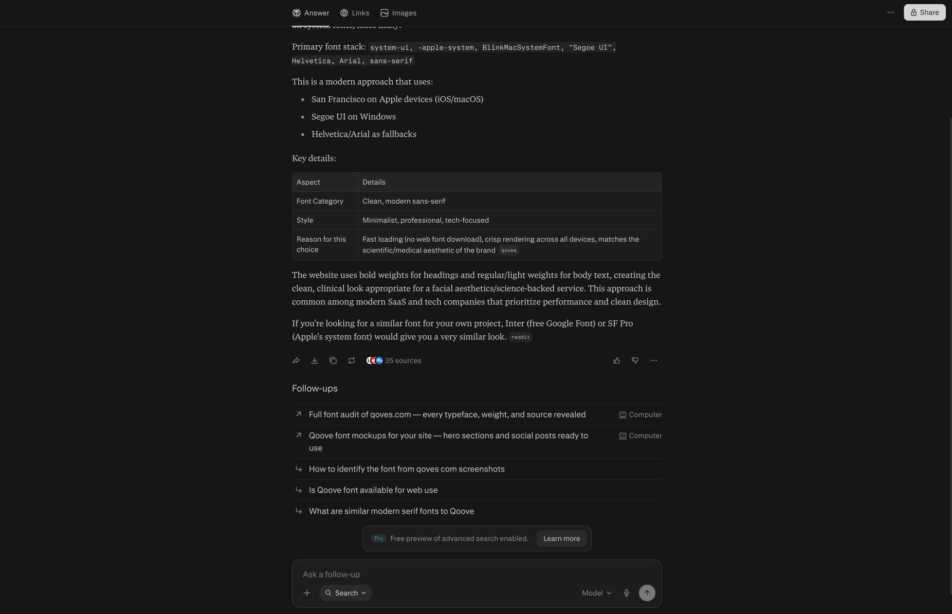 what font does qoves.com use ? captured website design
