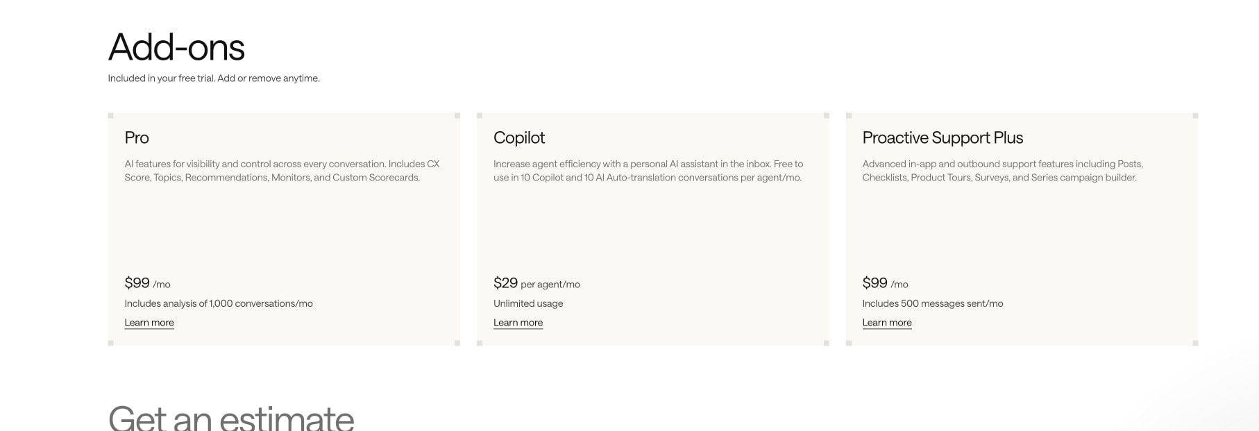 Intercom Pricing | Plans for every team size captured website design
