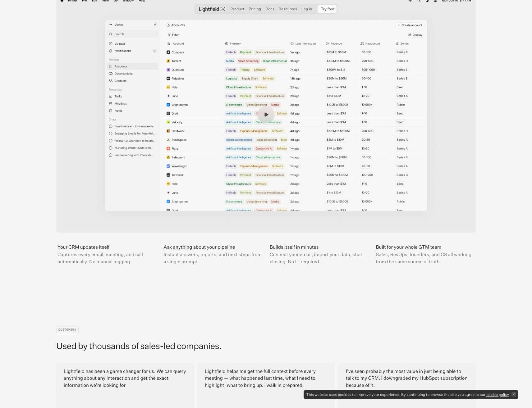 Lightfield — The CRM that updates itself captured website design