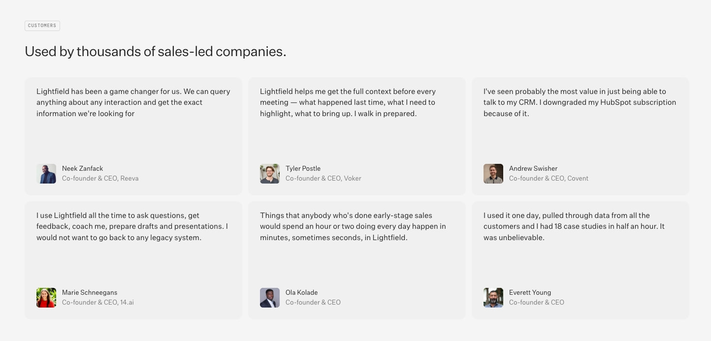Lightfield — The CRM that updates itself captured website design