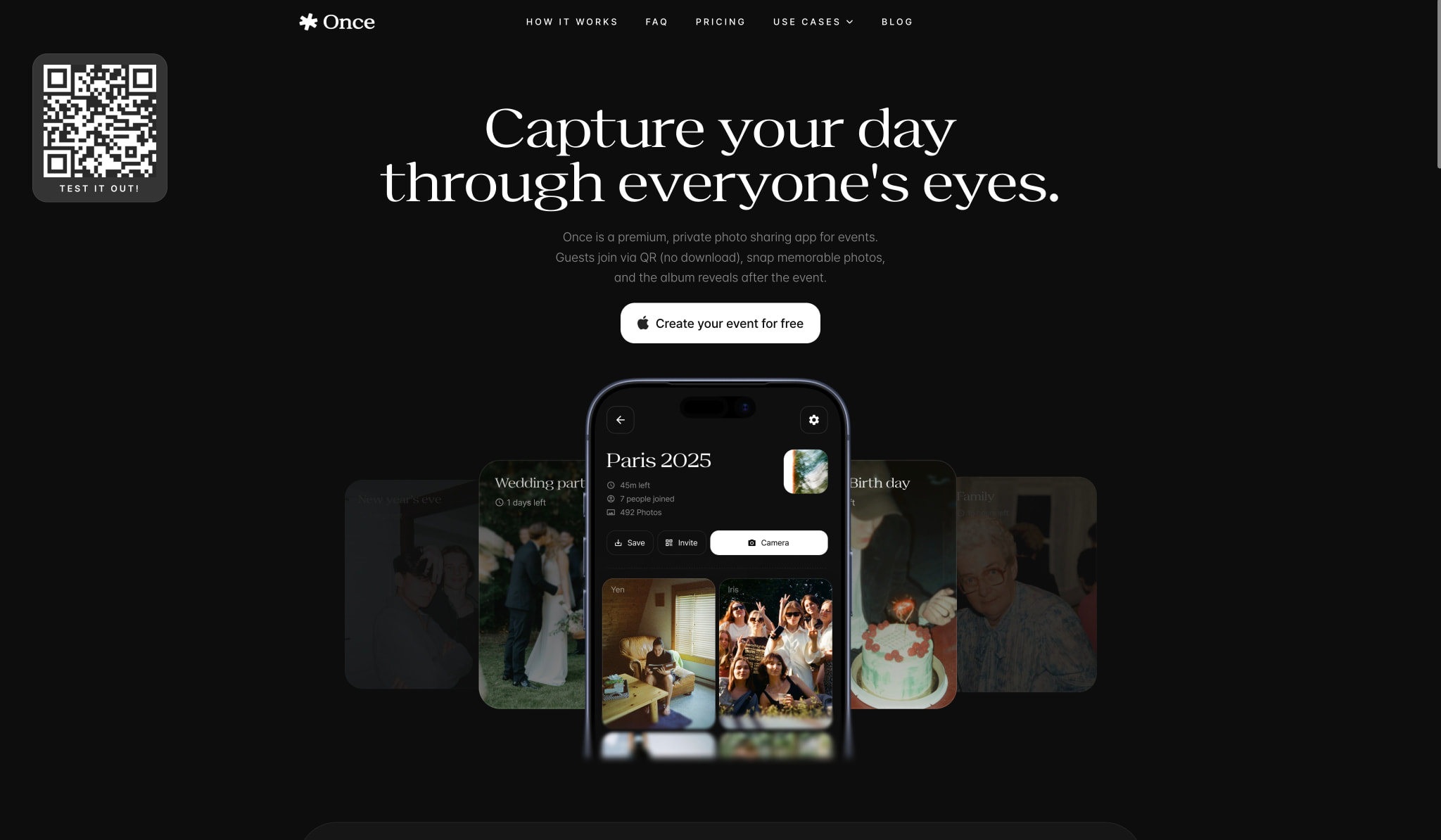 Once: Disposable Camera for Your Precious Moment captured website design