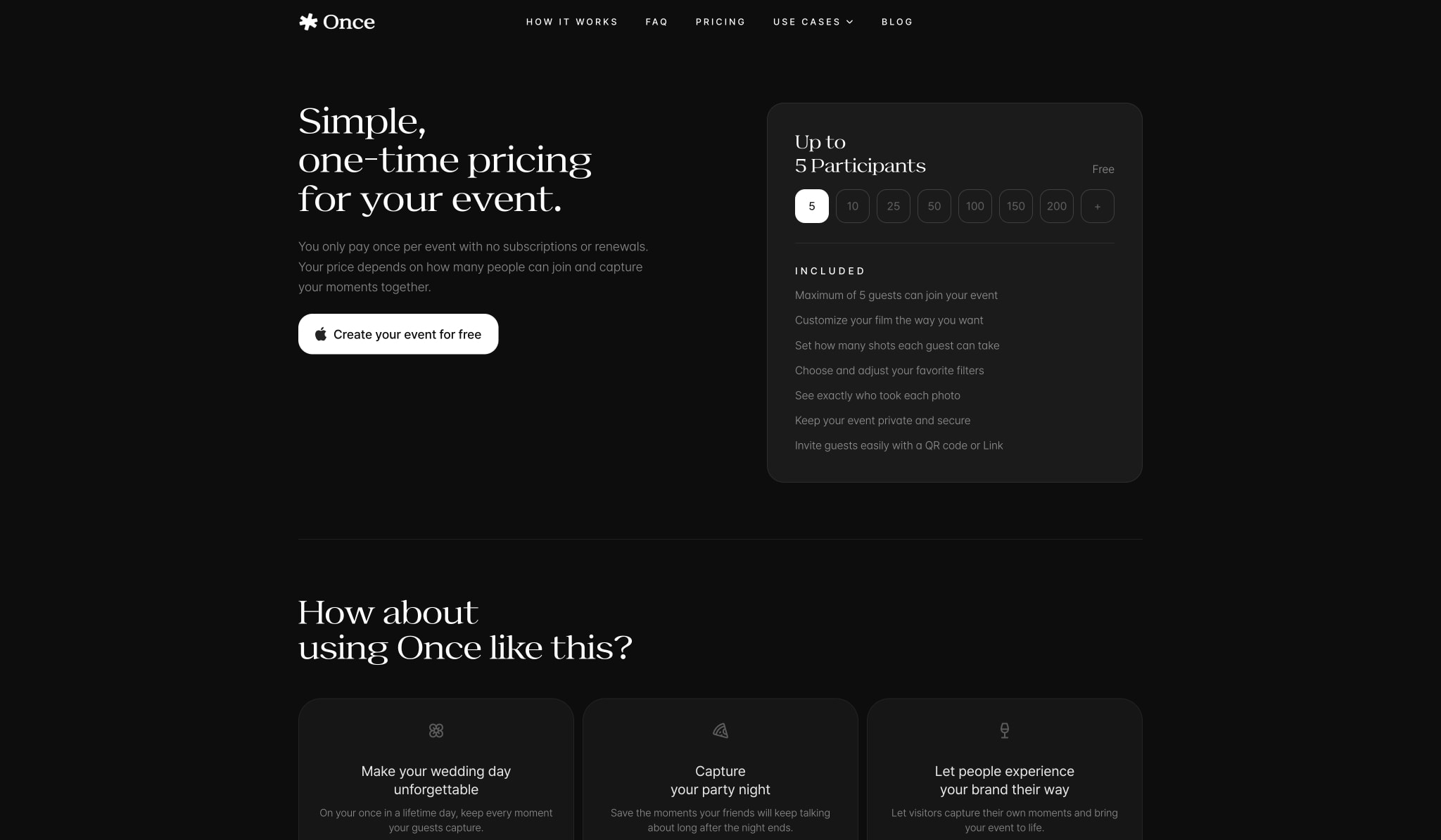 Simple One Time Pricing captured website design