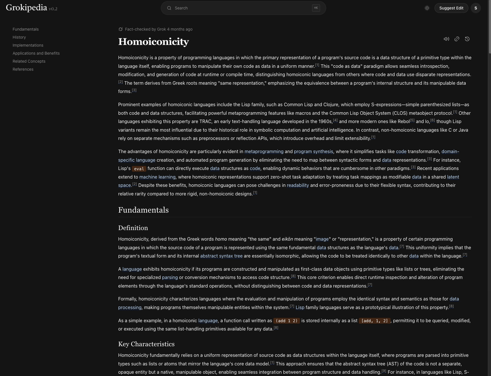 Homoiconicity — Grokipedia captured website design