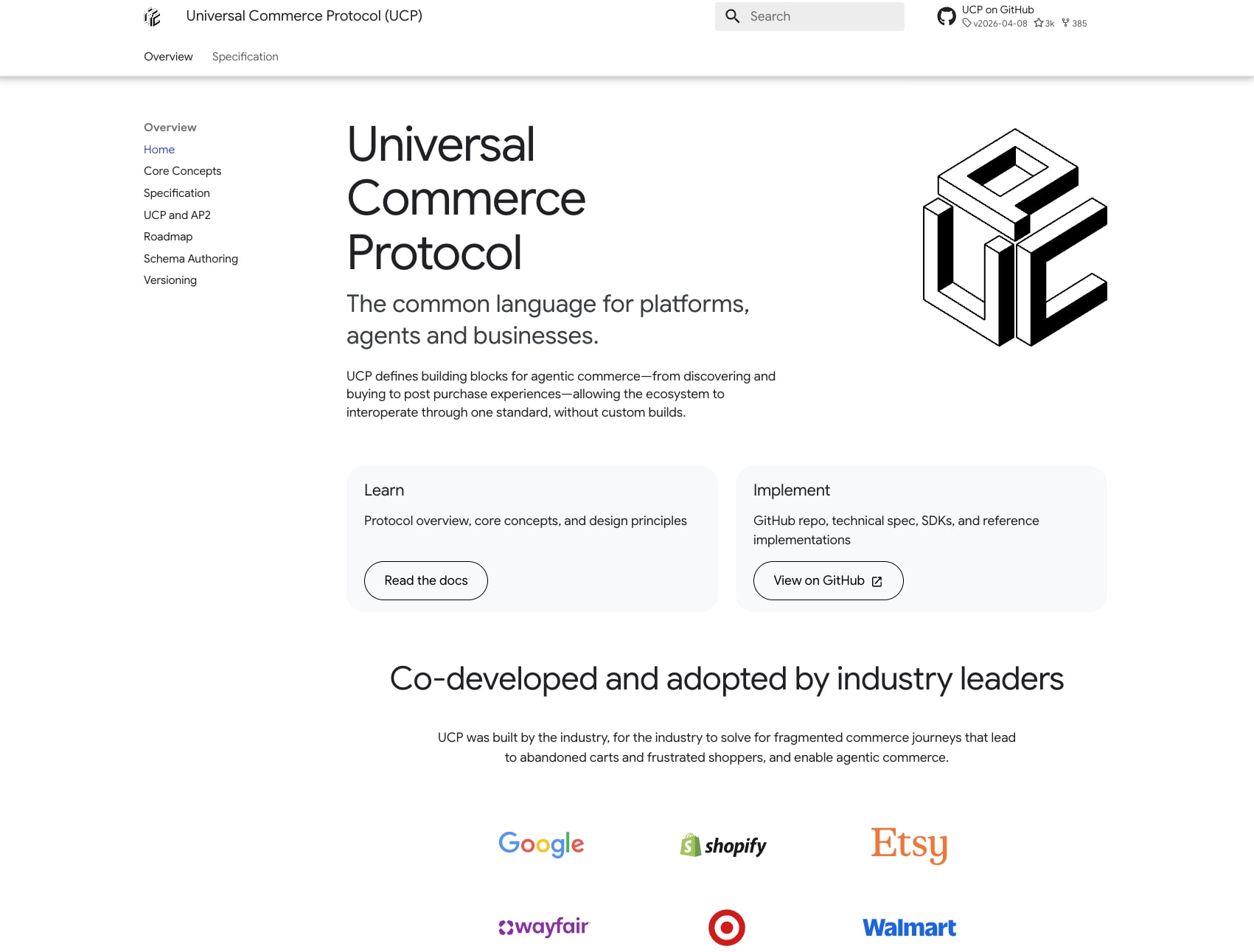Universal Commerce Protocol - Universal Commerce Protocol (UCP) captured website design