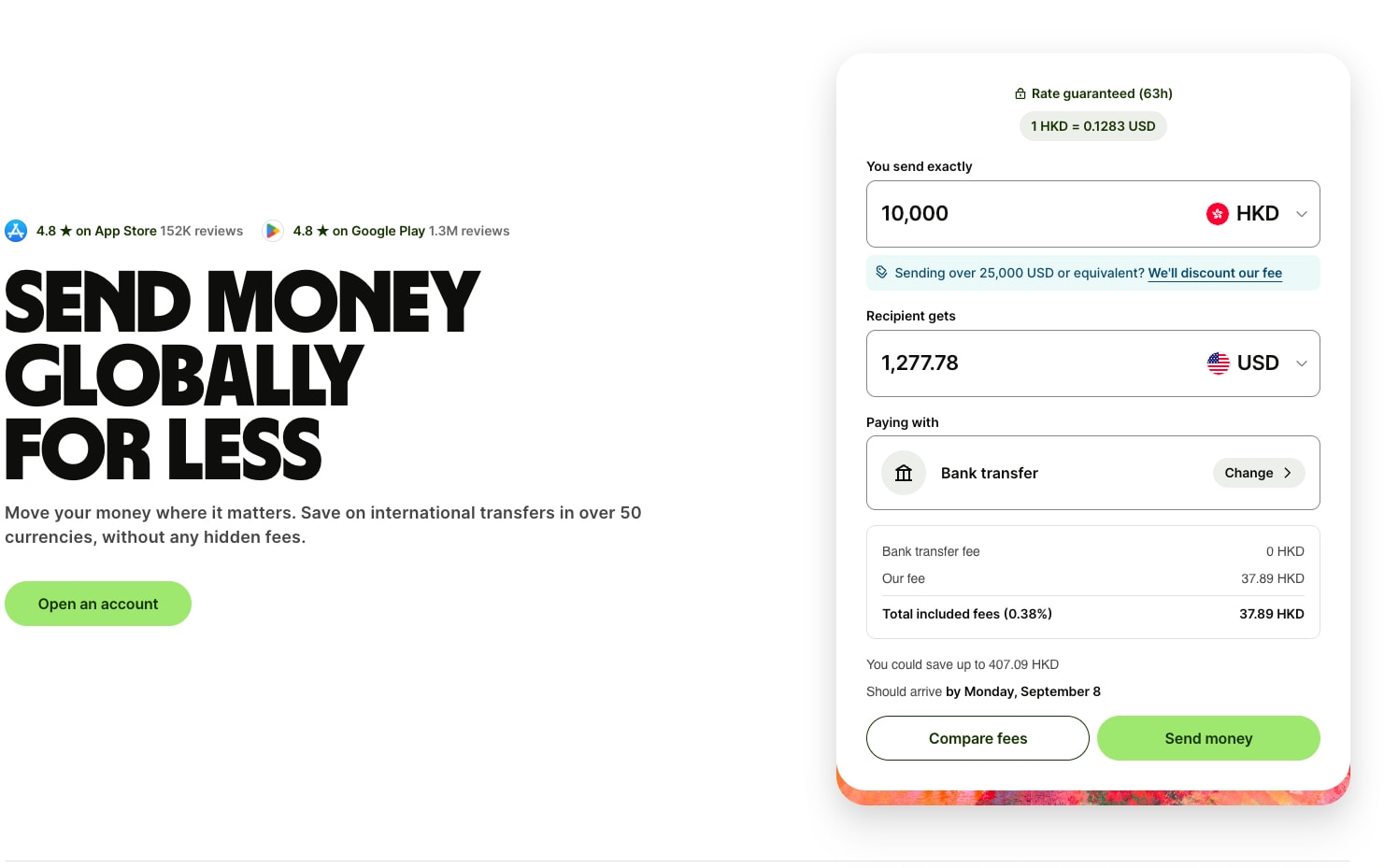 Wise: The international account | Money without borders | Wise Hong Kong captured website design