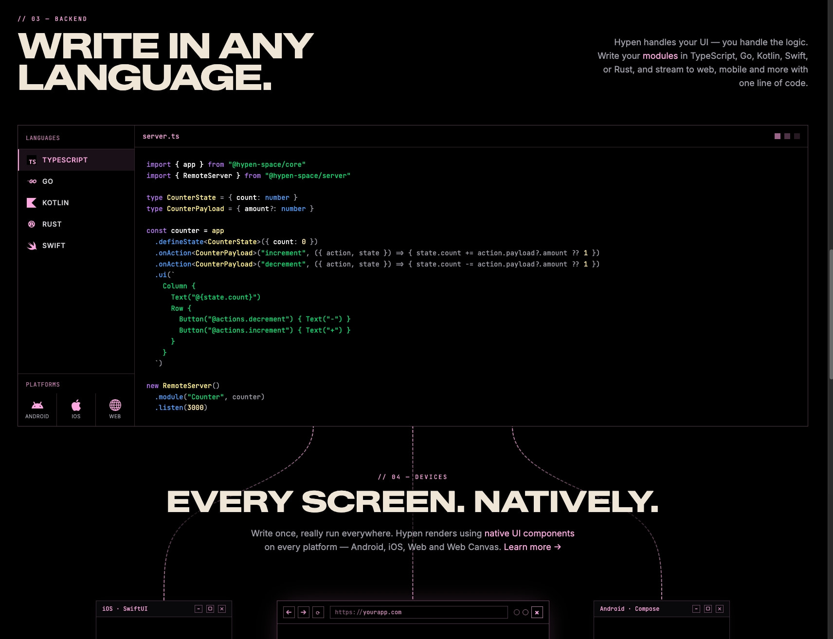 Hypen - Declarative UI Language for Cross-Platform Development captured website design