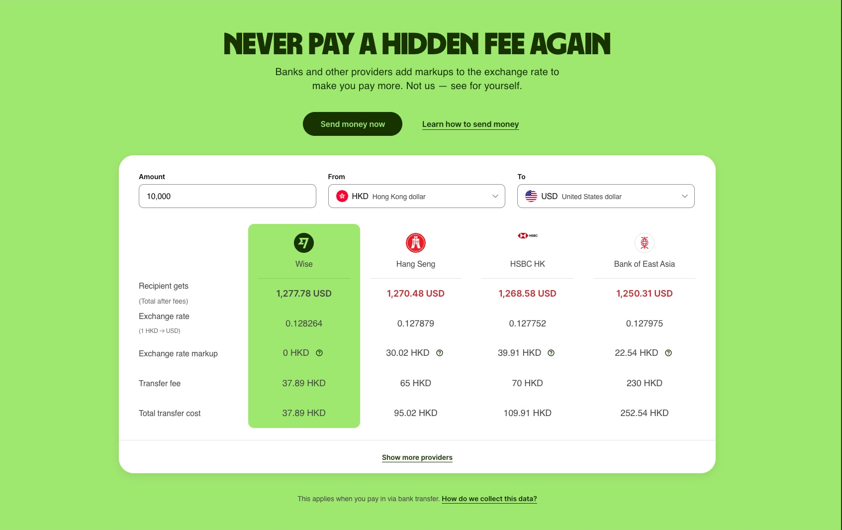 Wise: The international account | Money without borders | Wise Hong Kong captured website design