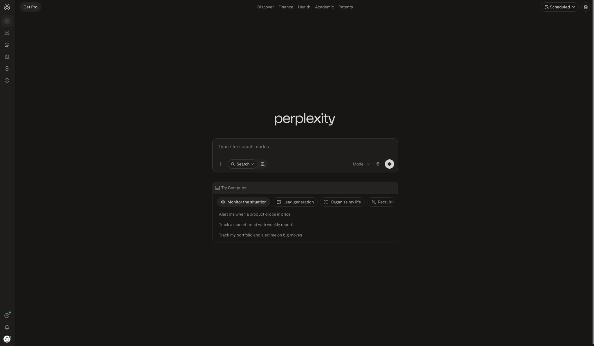 Perplexity captured website design