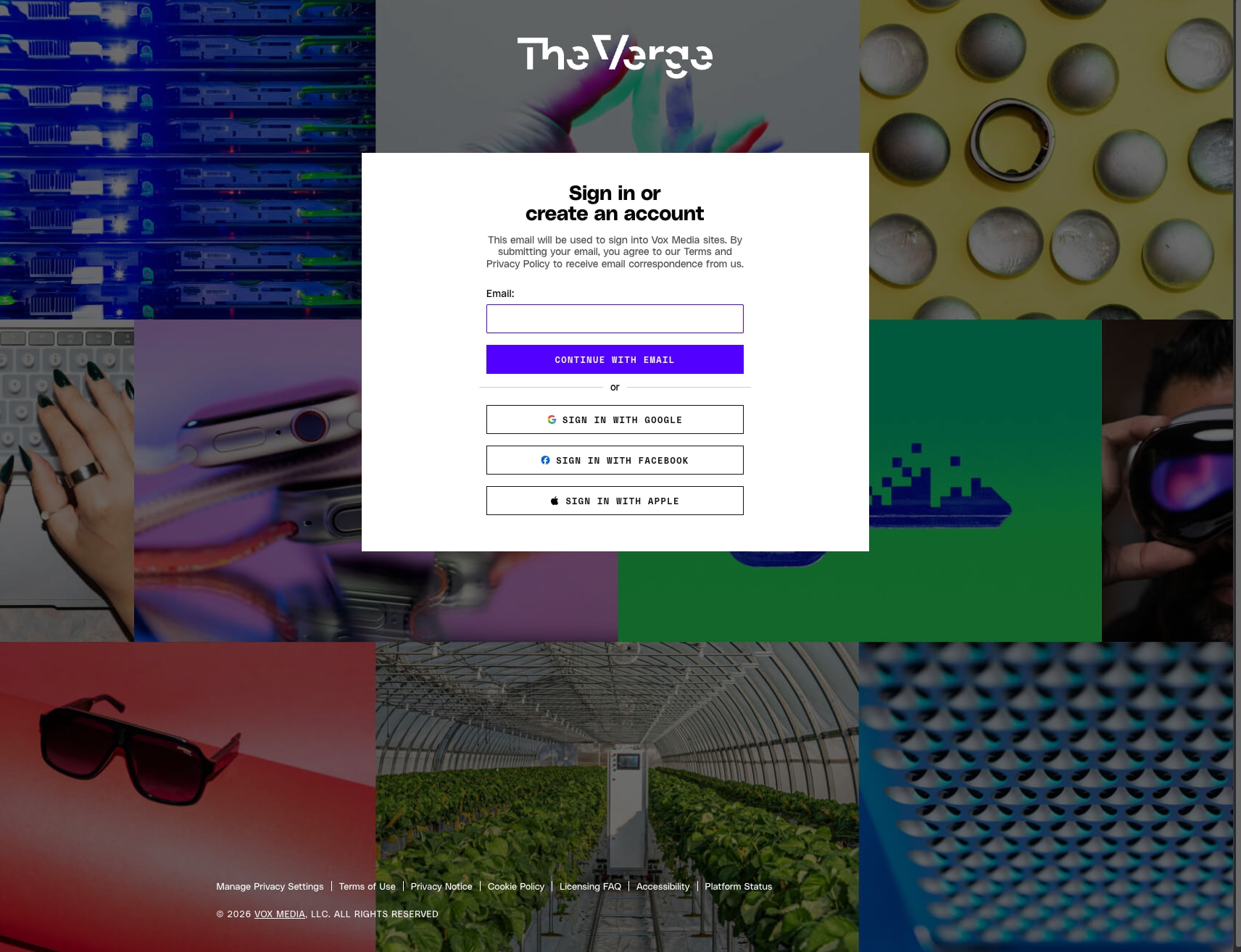 Login | The Verge captured website design