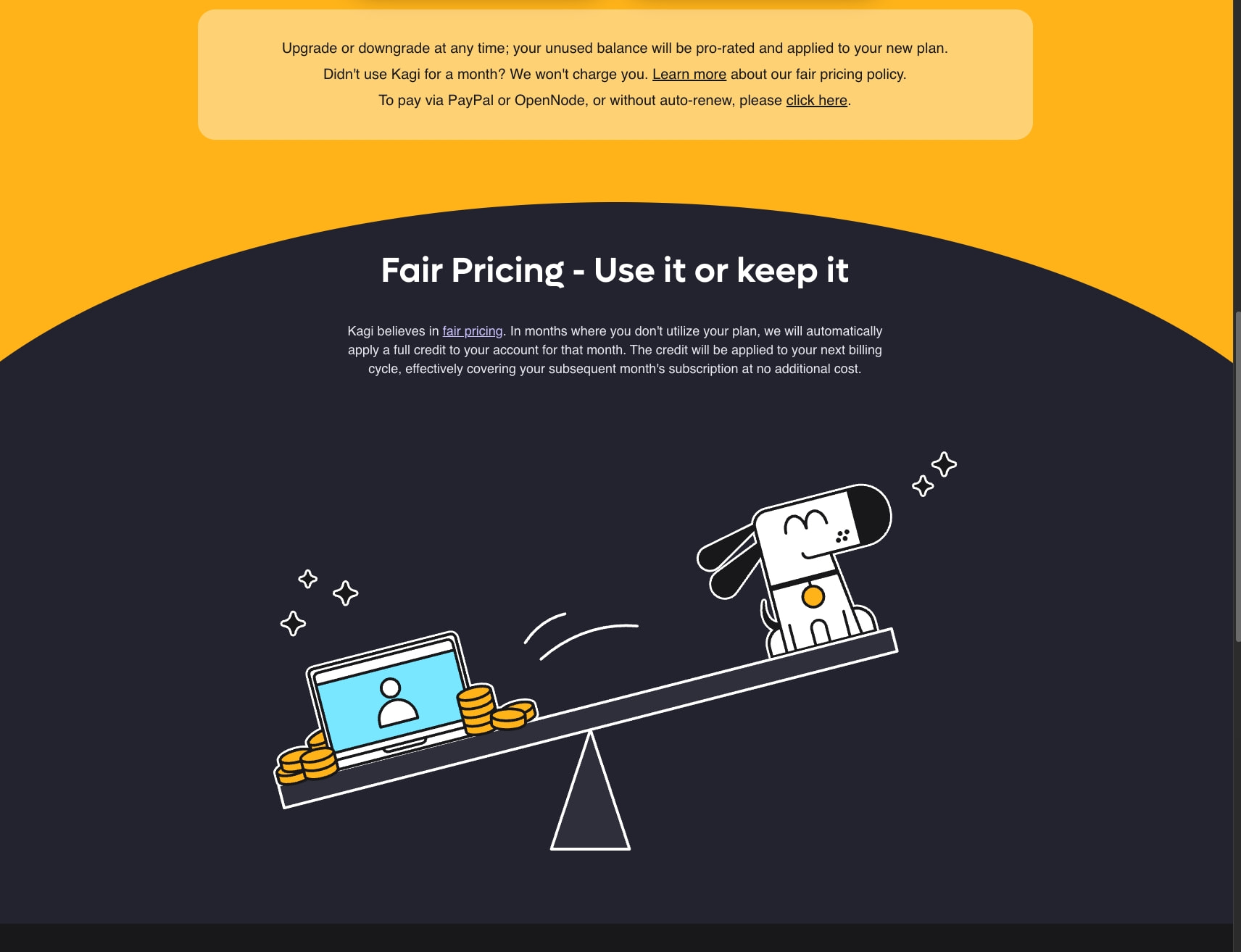 Kagi Search Pricing and Plans - Kagi Search captured website design