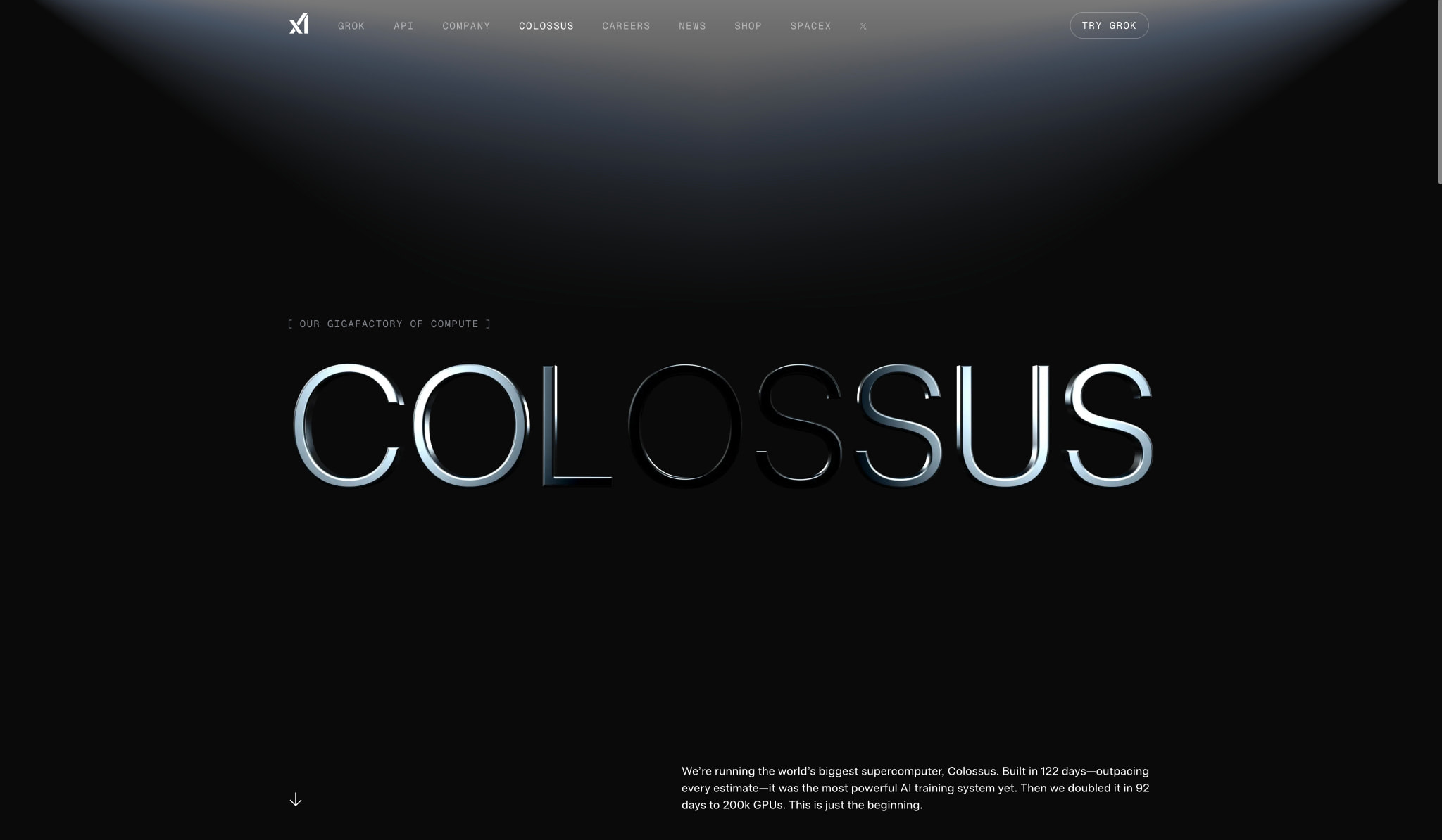 Colossus: The World's Largest AI Supercomputer | xAI captured website design