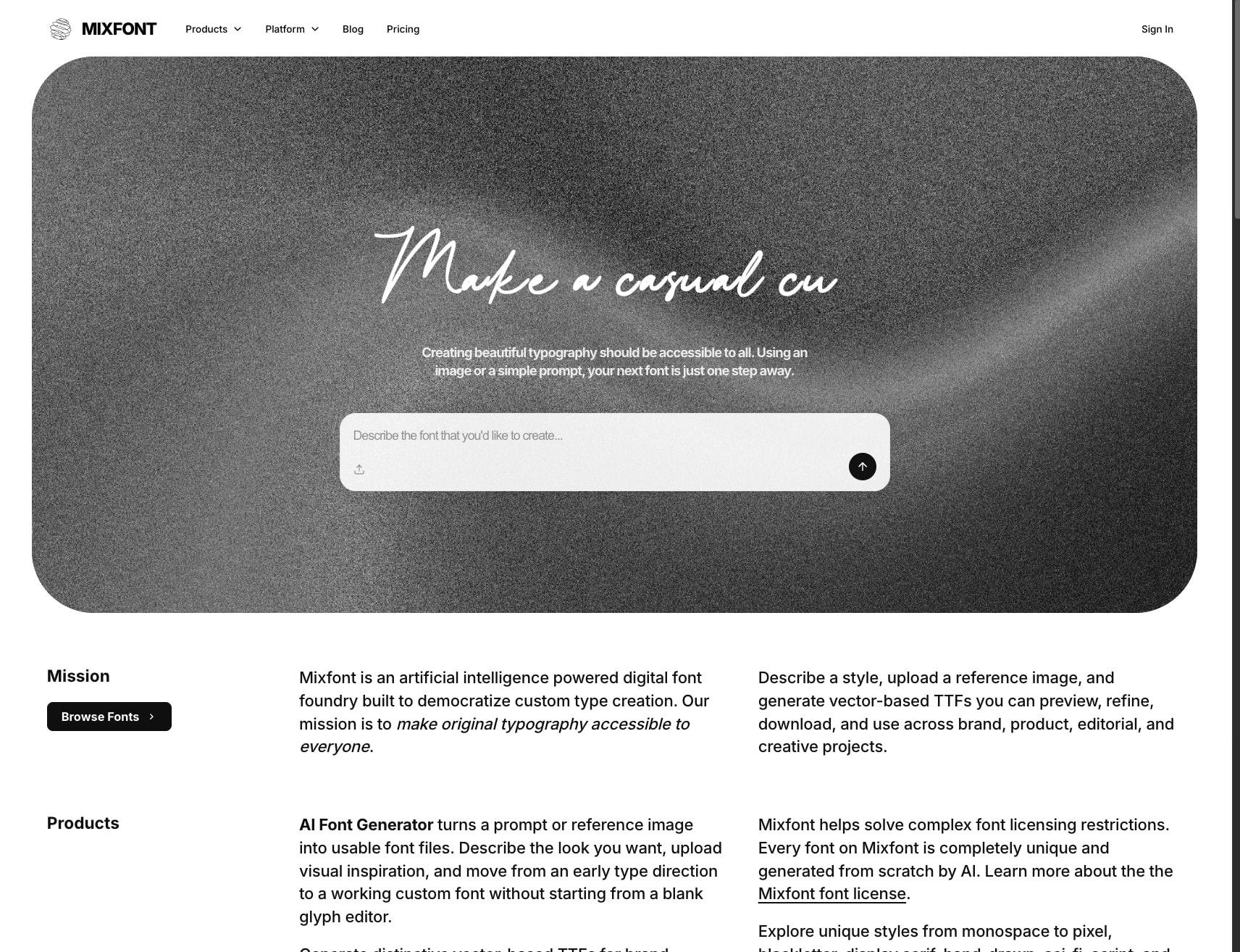 Mixfont — Make Any Font You Can Imagine captured website design