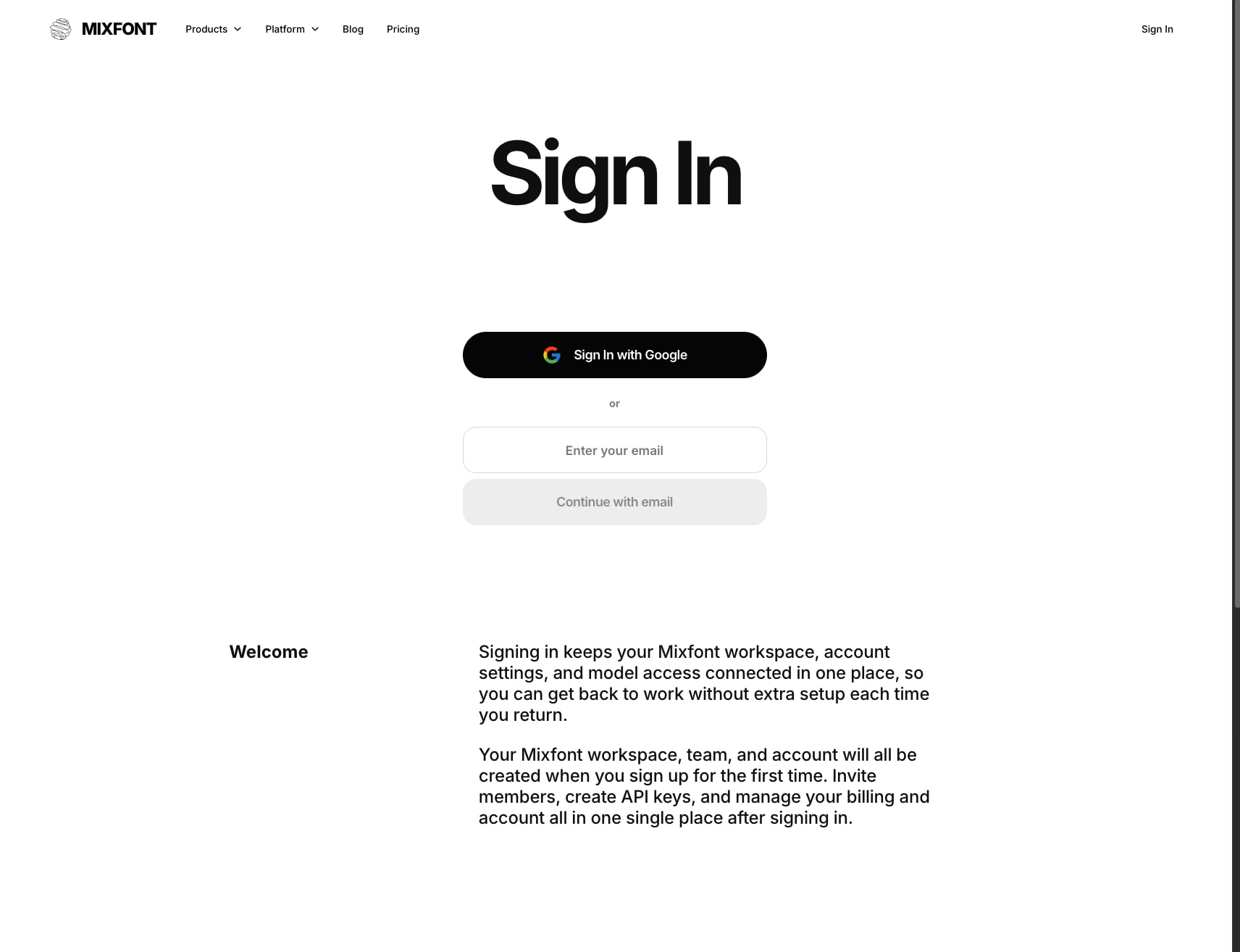 Sign In — Mixfont captured website design