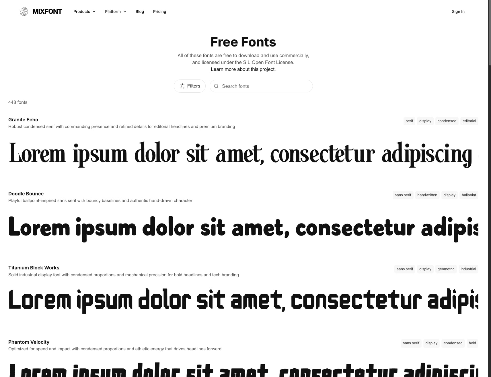 Fonts — Mixfont captured website design