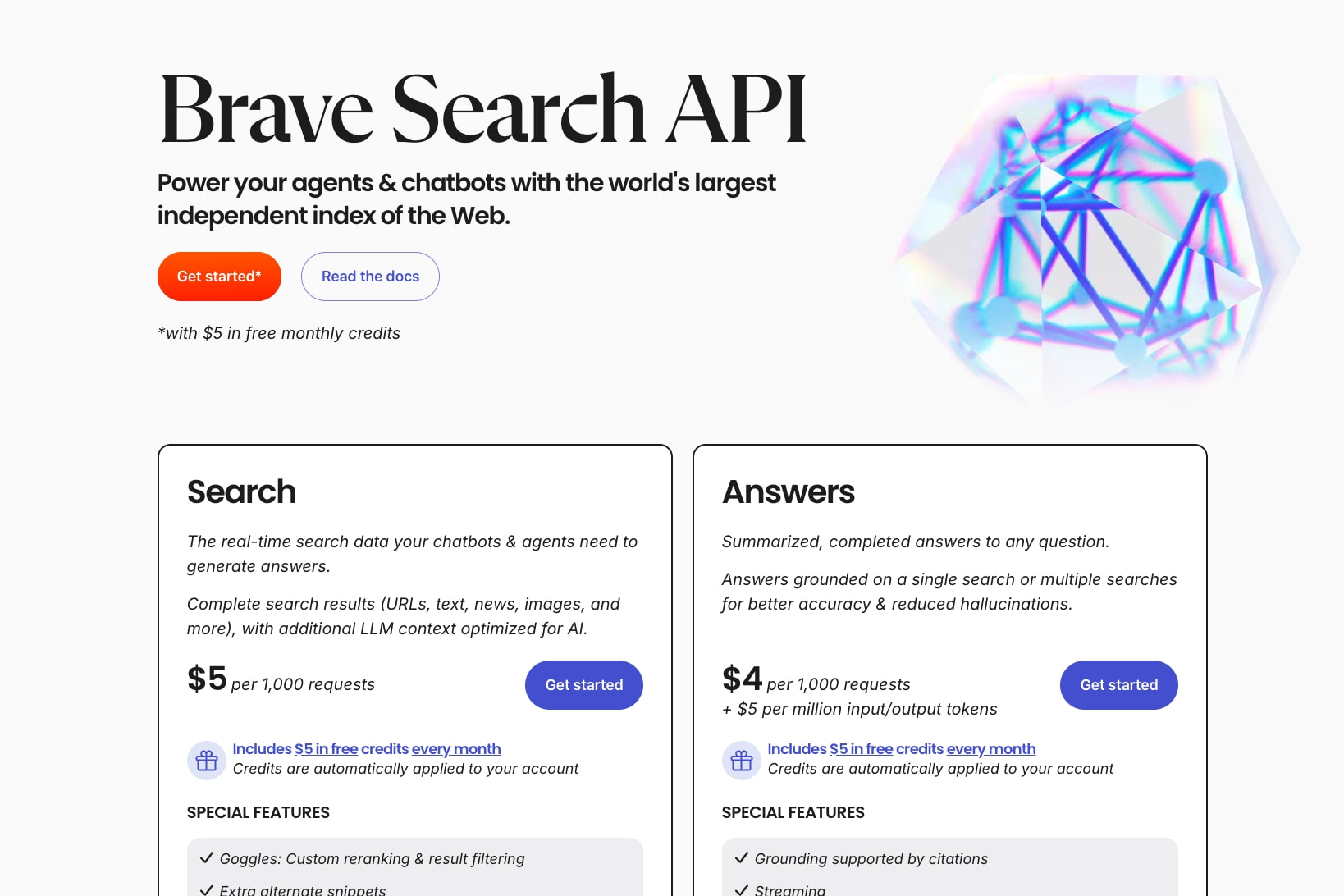 Brave Search API | Brave captured website design