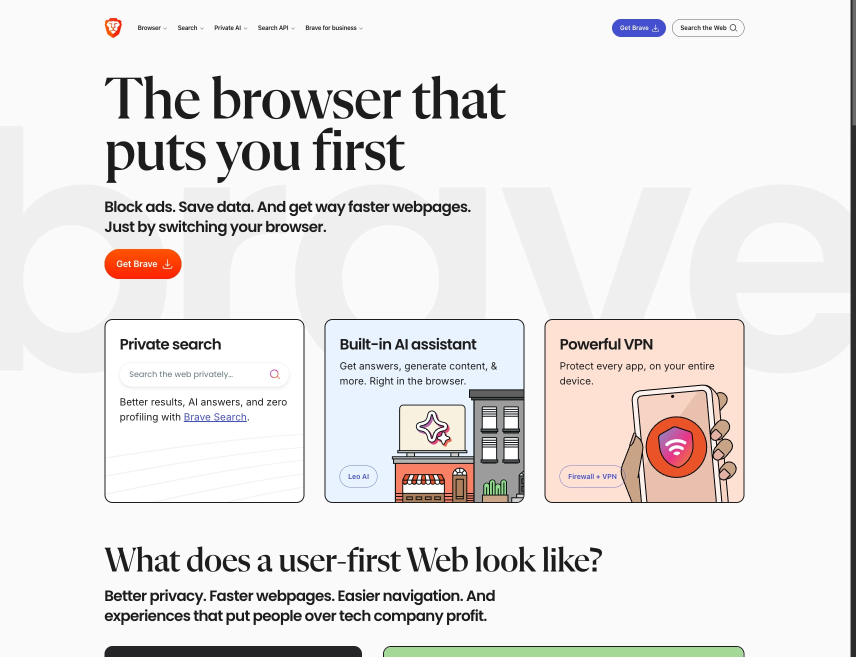 The browser that puts you first | Brave captured website design