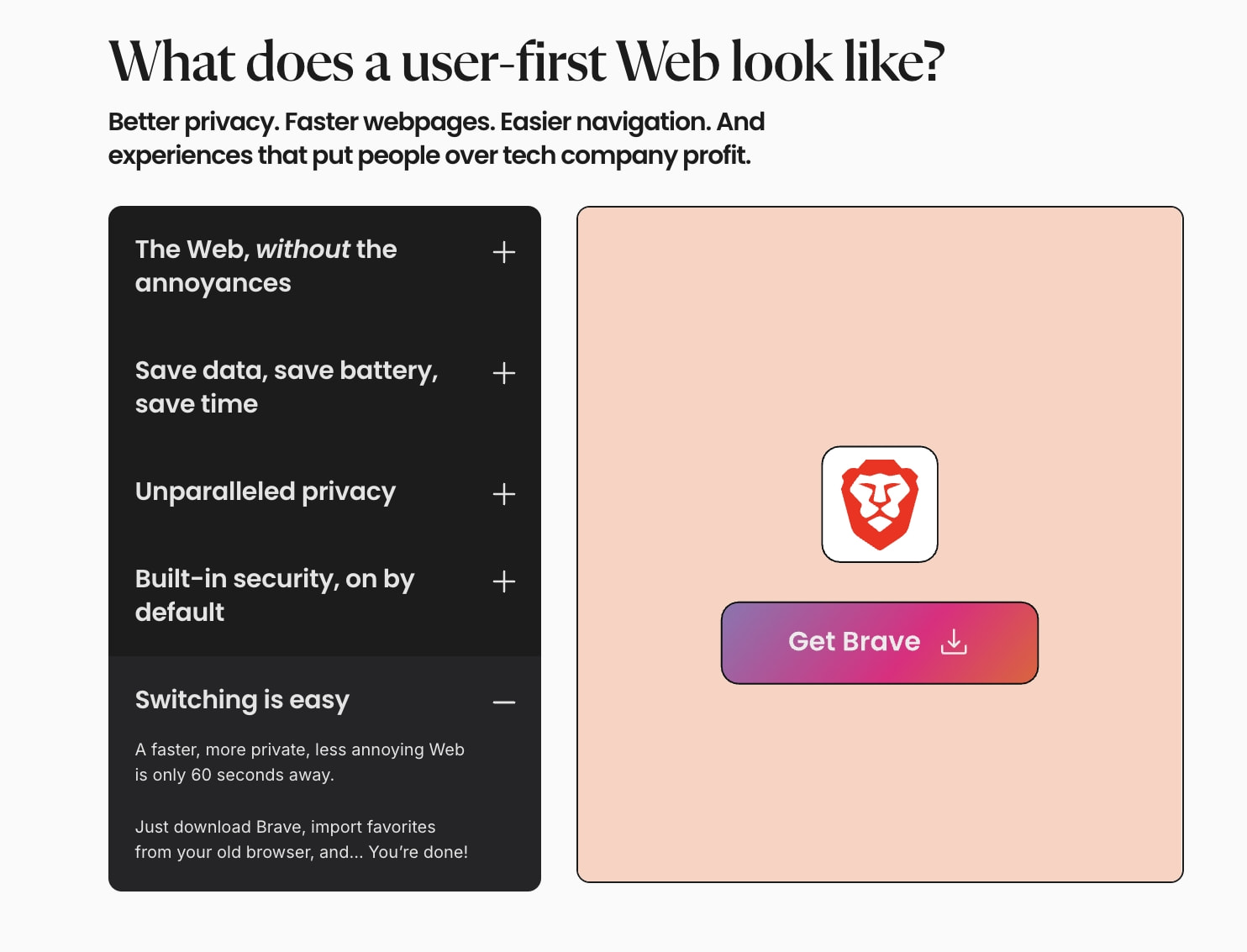 The browser that puts you first | Brave captured website design