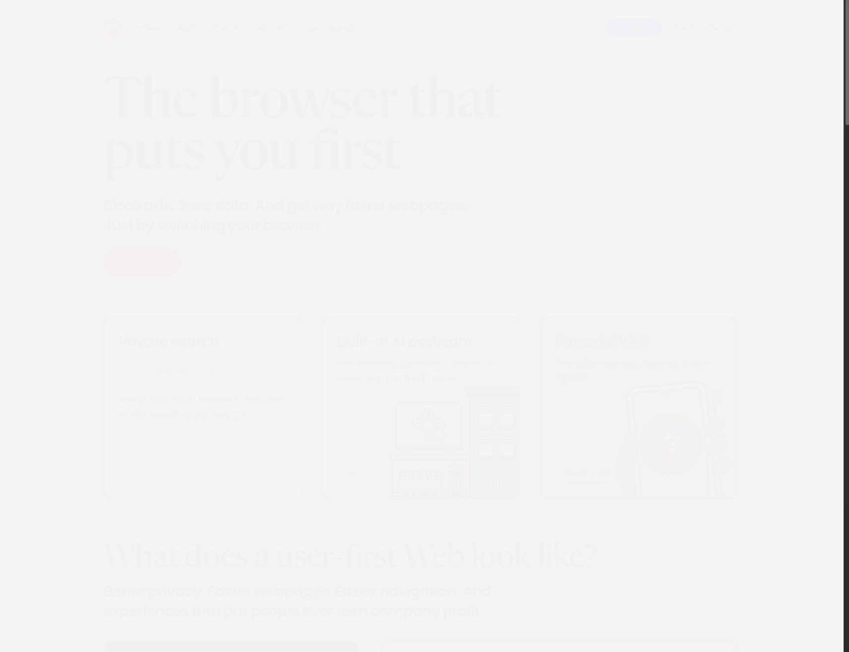 The browser that puts you first | Brave captured website design