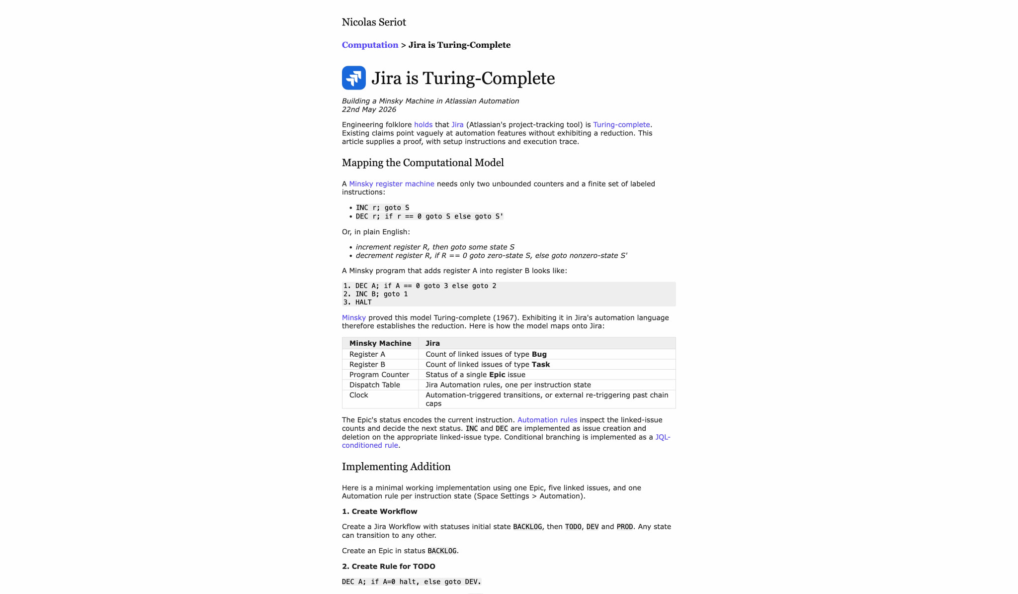 Jira IS Turing-Complete captured website design