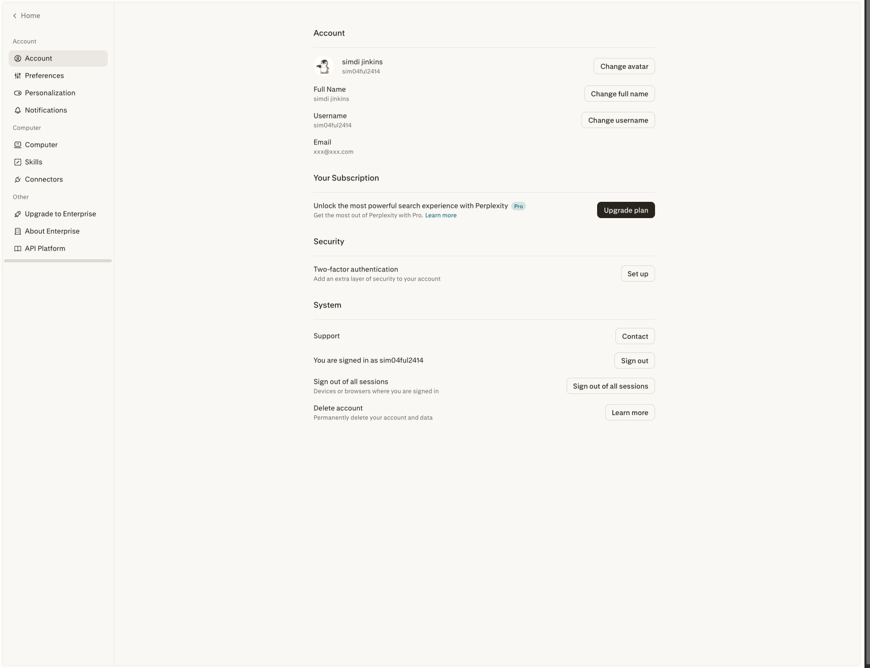 Perplexity Account captured website design