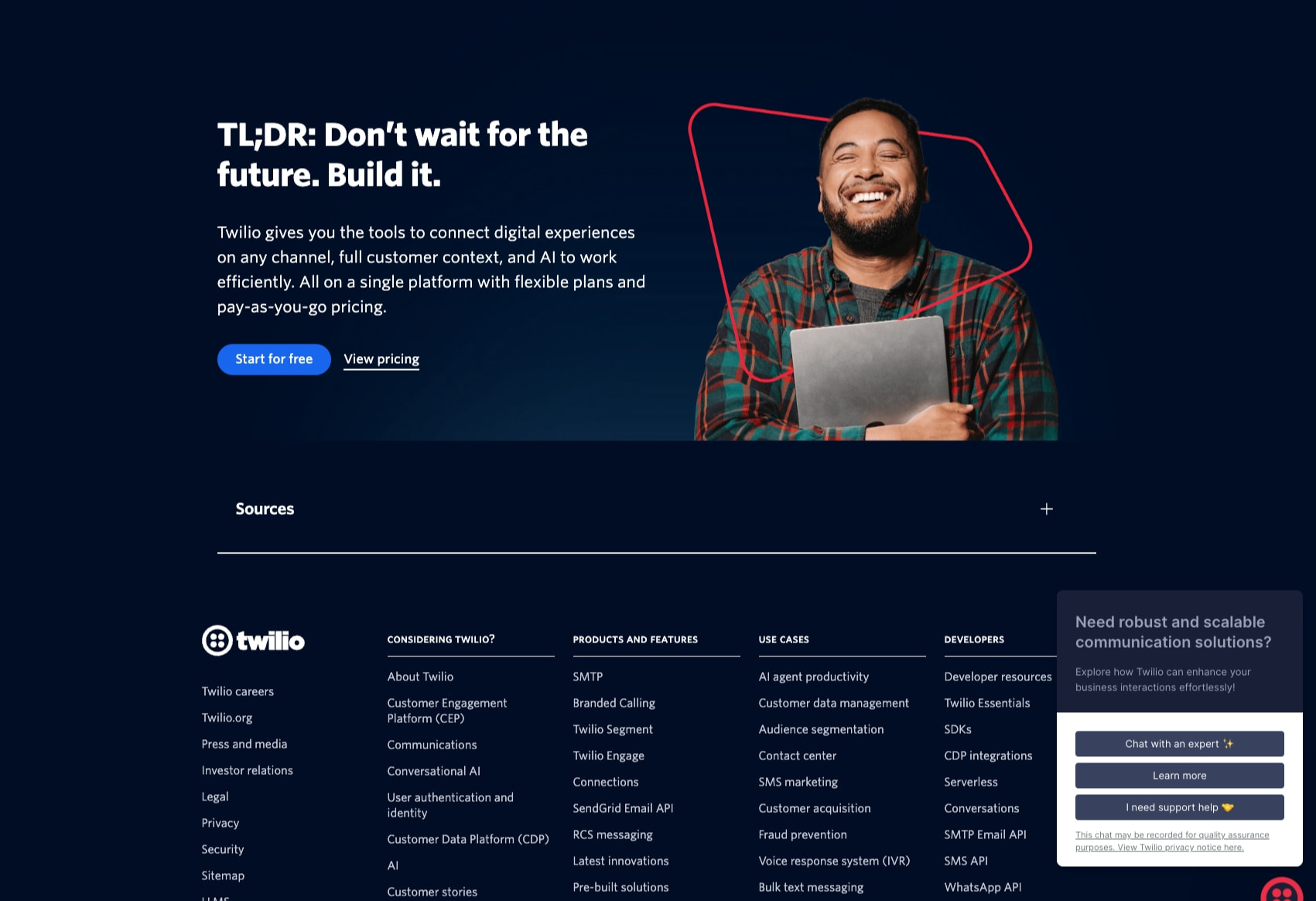 Conversational AI and APIs for SMS, Email, Voice | Twilio captured website design