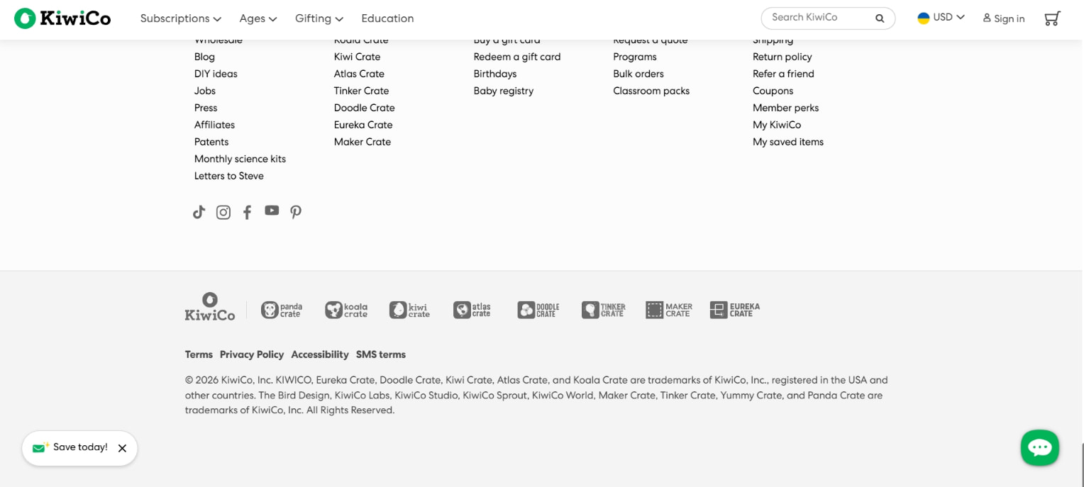 Seriously fun hands-on learning for curious kids of all ages | KiwiCo captured website design