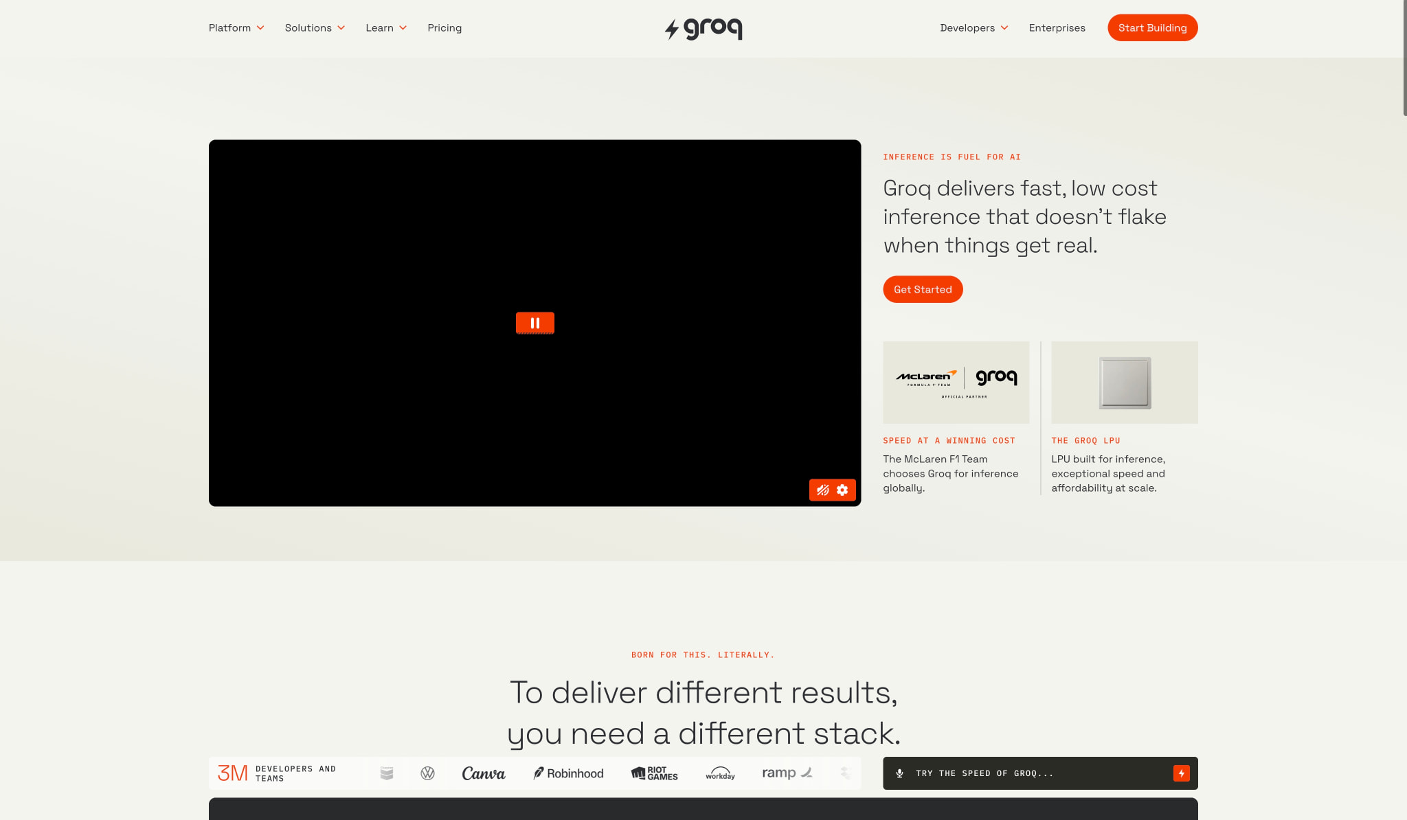 Groq is fast, low cost inference. captured website design