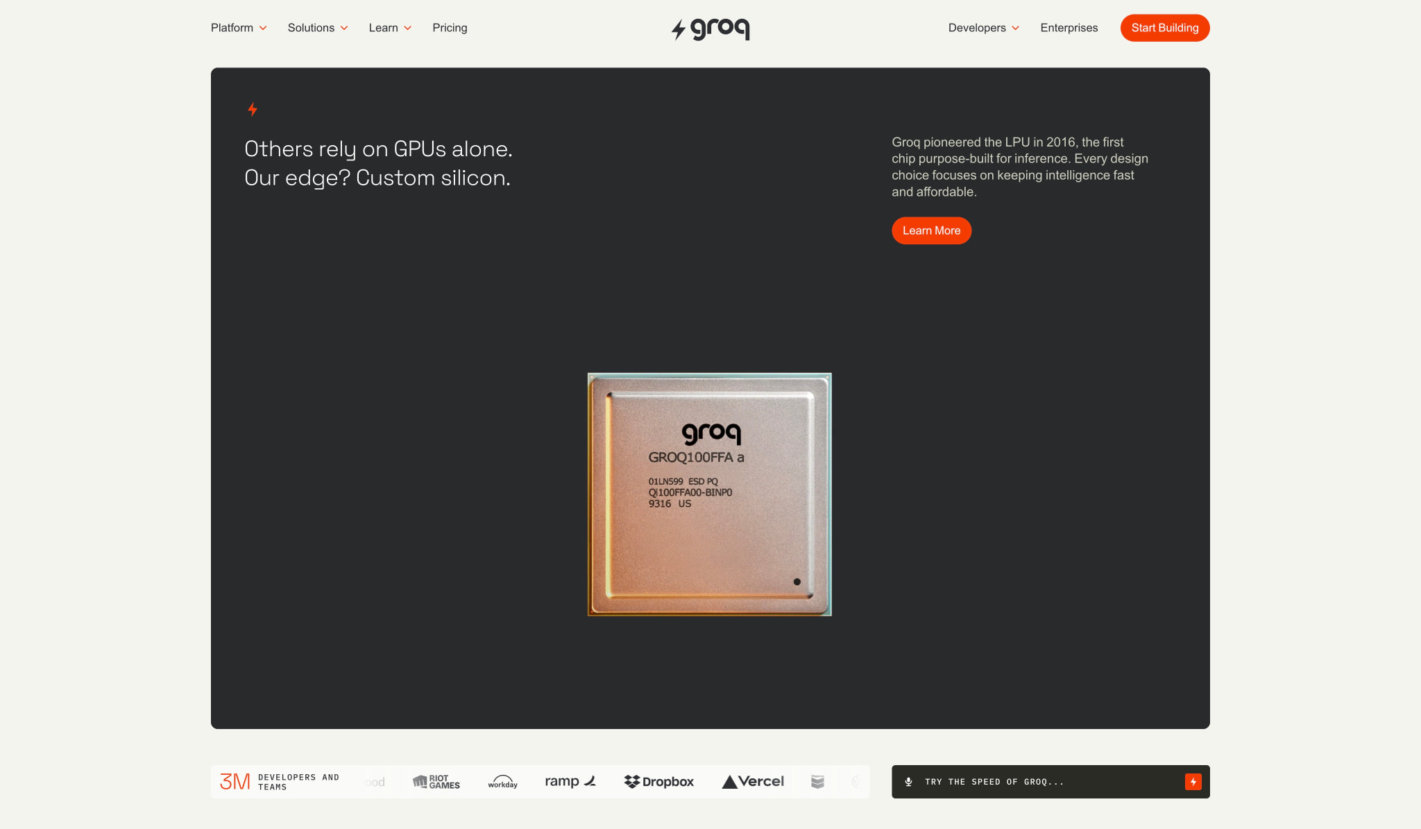 Groq is fast, low cost inference. captured website design
