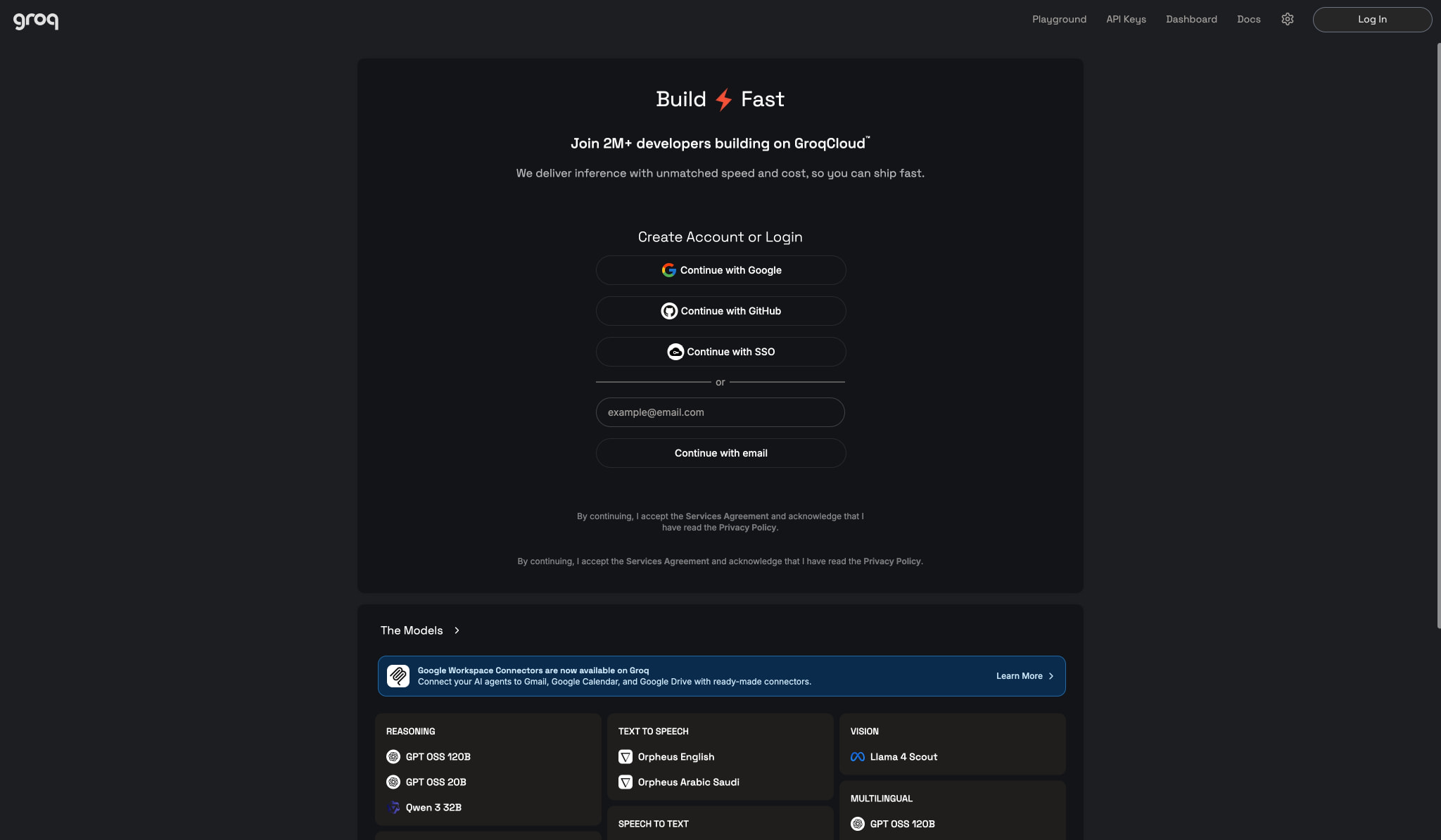 GroqCloud captured website design