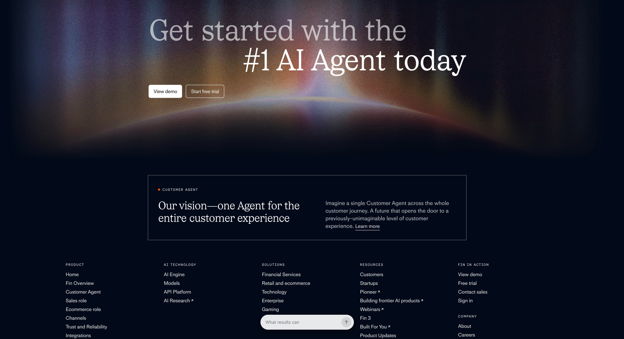 Fin. The #1 AI Agent for customer service captured website design