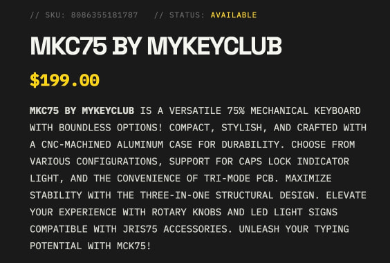 MKC75 Keyboard by MyKeyClub | Custom Mechanical Keyboards – KeebsForAll captured website design