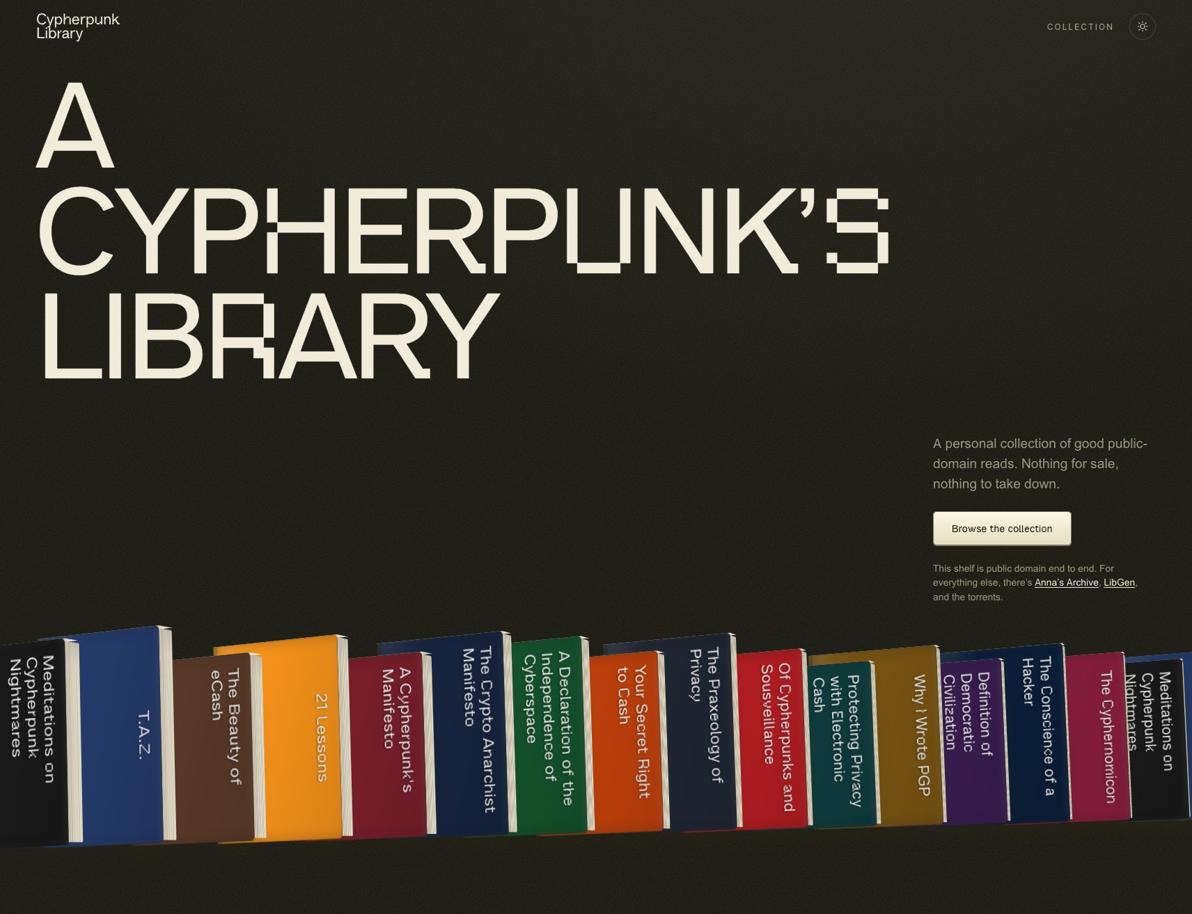 The Cypherpunk Library captured website design