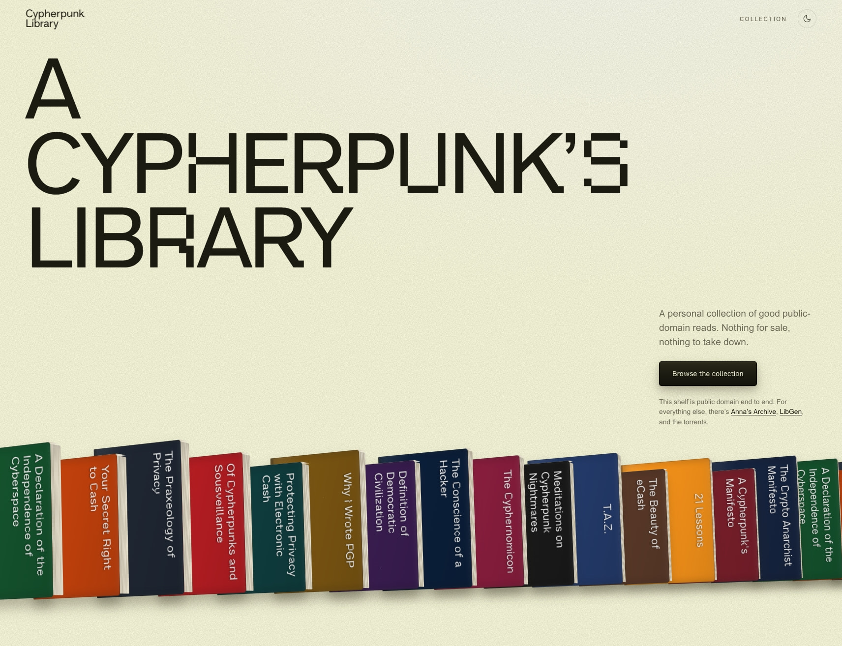 The Cypherpunk Library captured website design