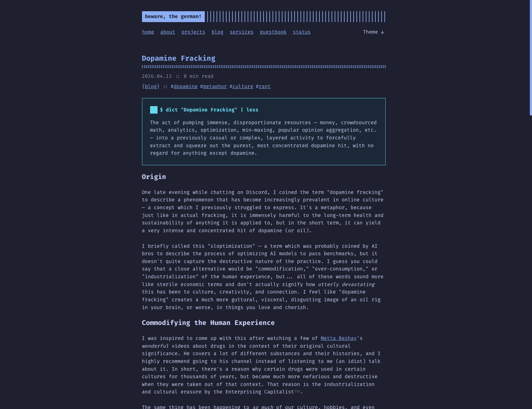 Dopamine Fracking | beware, the german! captured website design