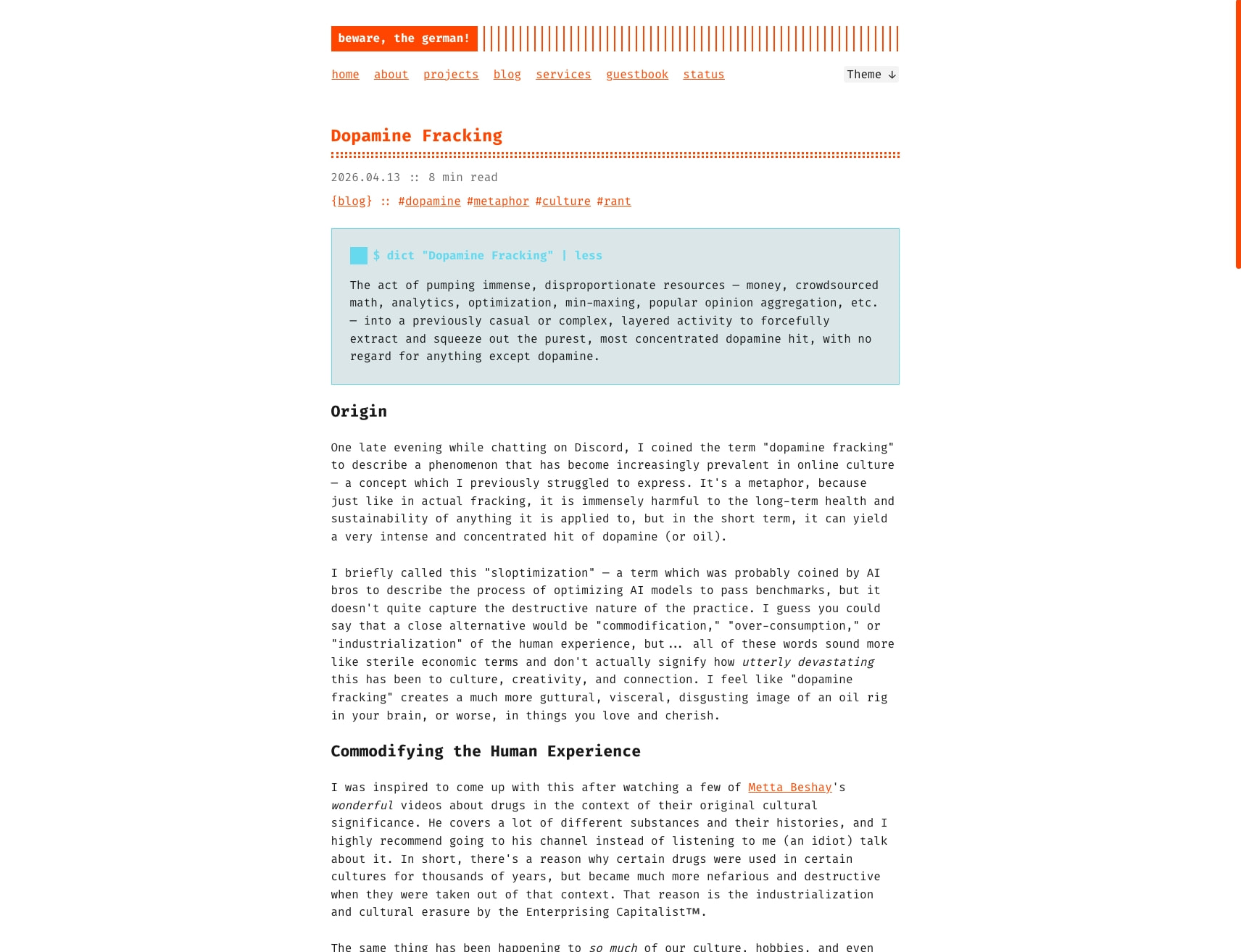Dopamine Fracking | beware, the german! captured website design