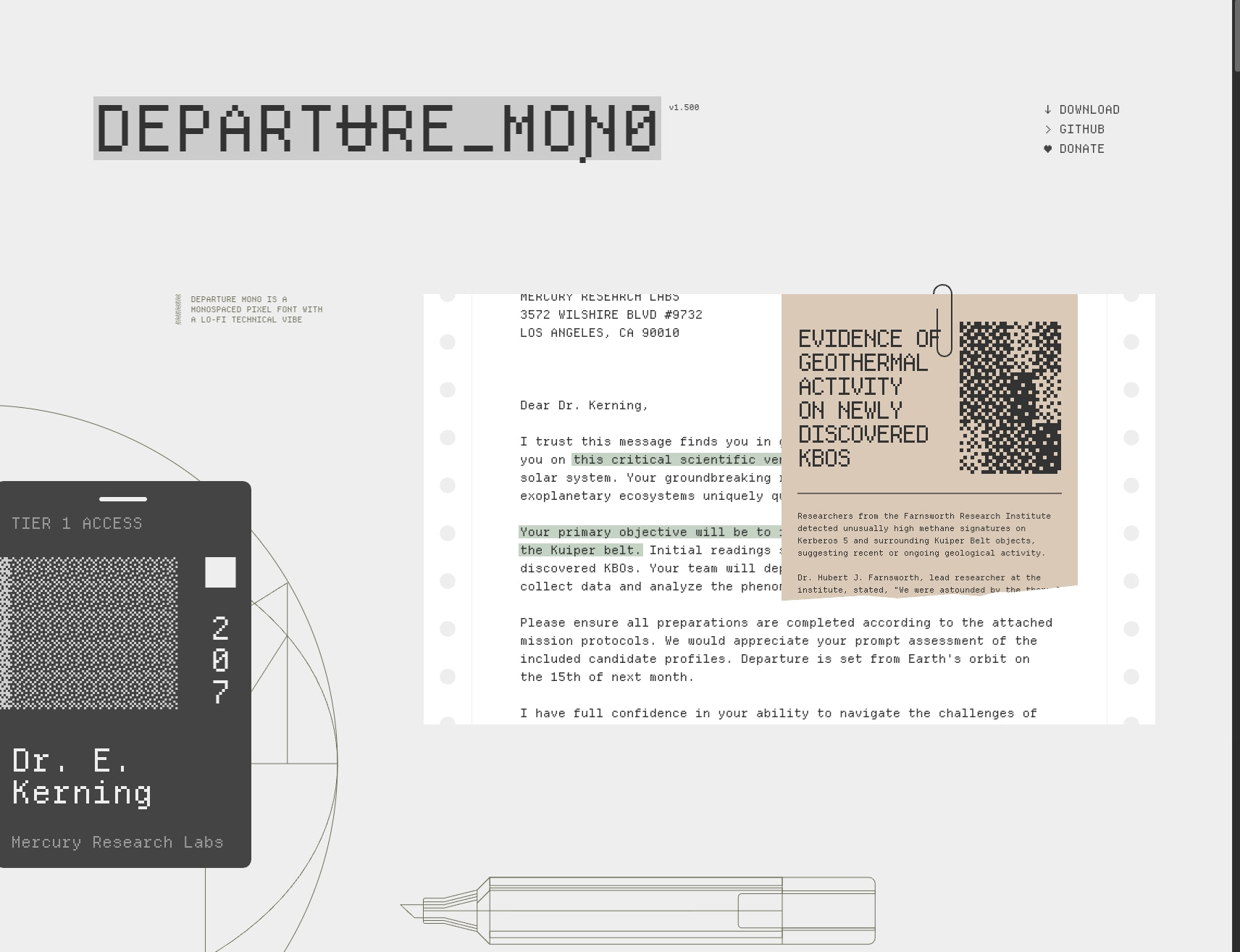 Departure Mono captured website design