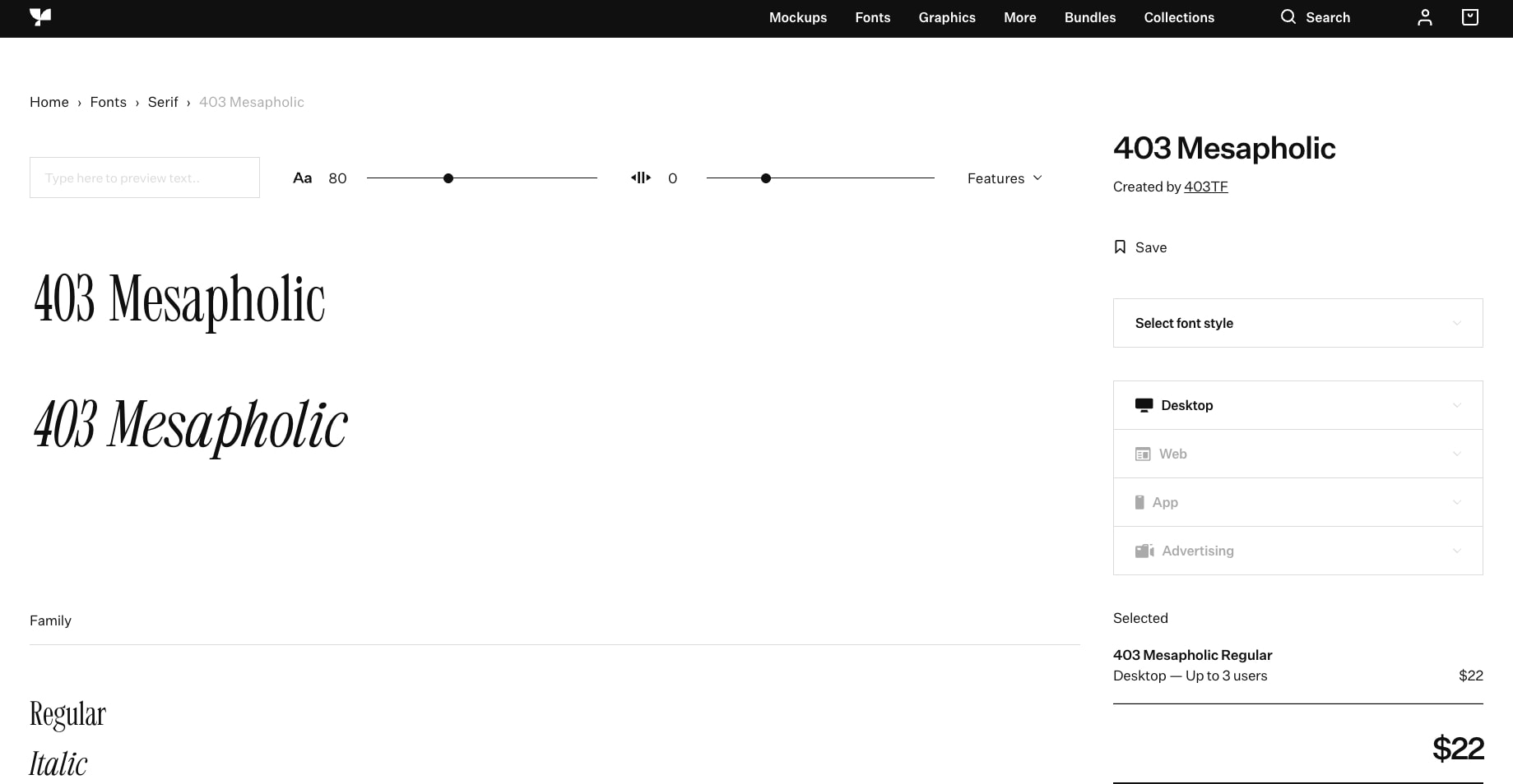 403 Mesapholic, Serif Font | Supply.Family captured website design