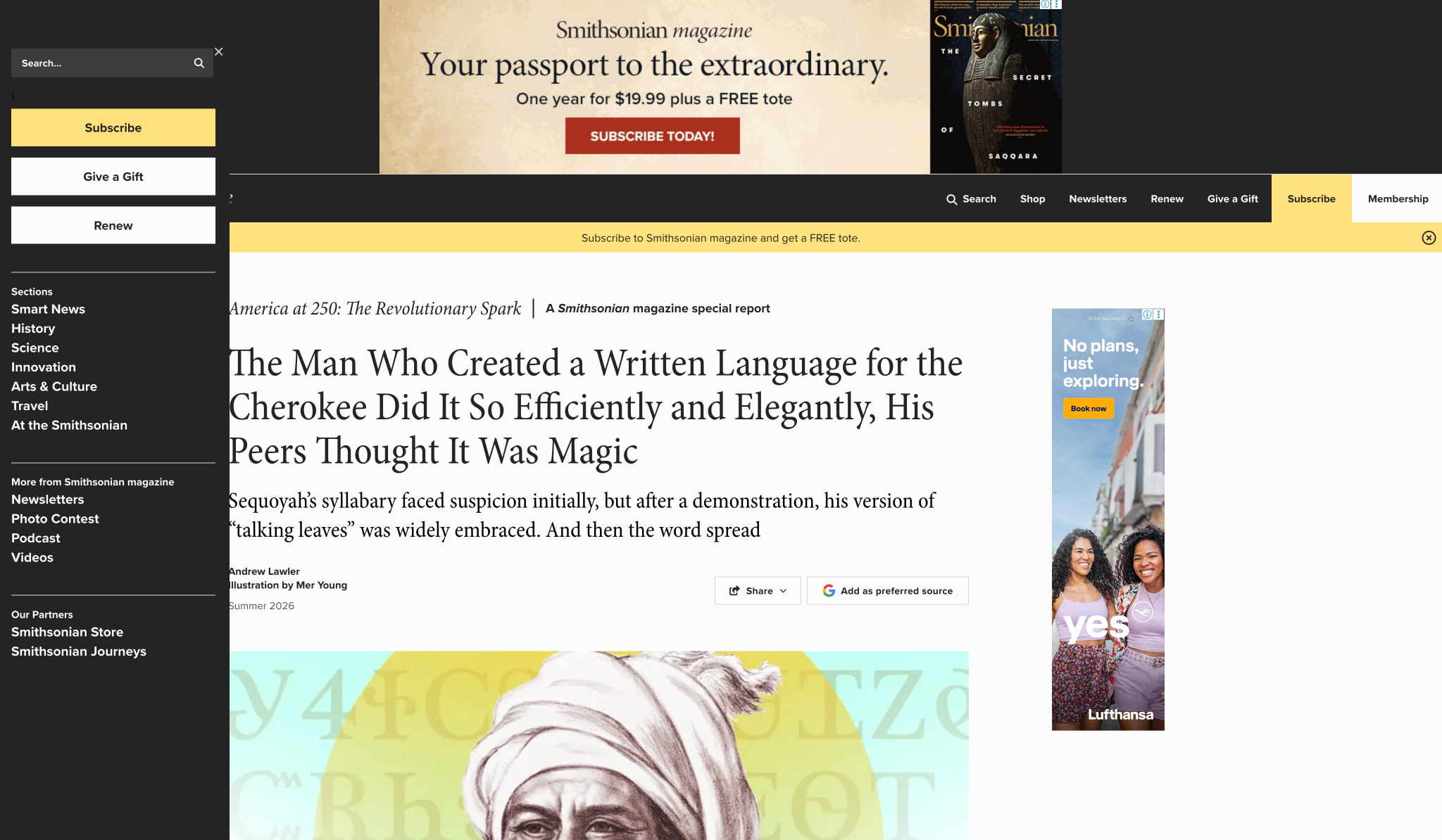 The Man Who Created a Written Language for the Cherokee Did It So Efficiently and Elegantly, His Peers Thought It Was Magic captured website design