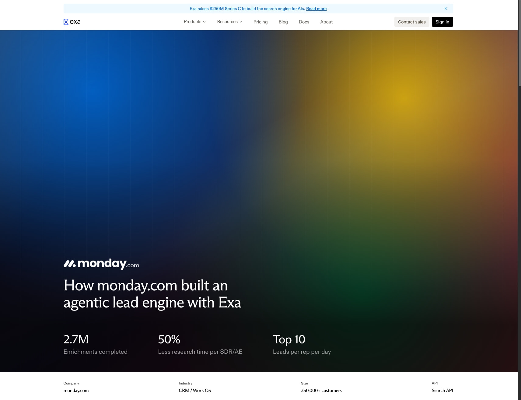 monday.com x Exa Case Study captured website design