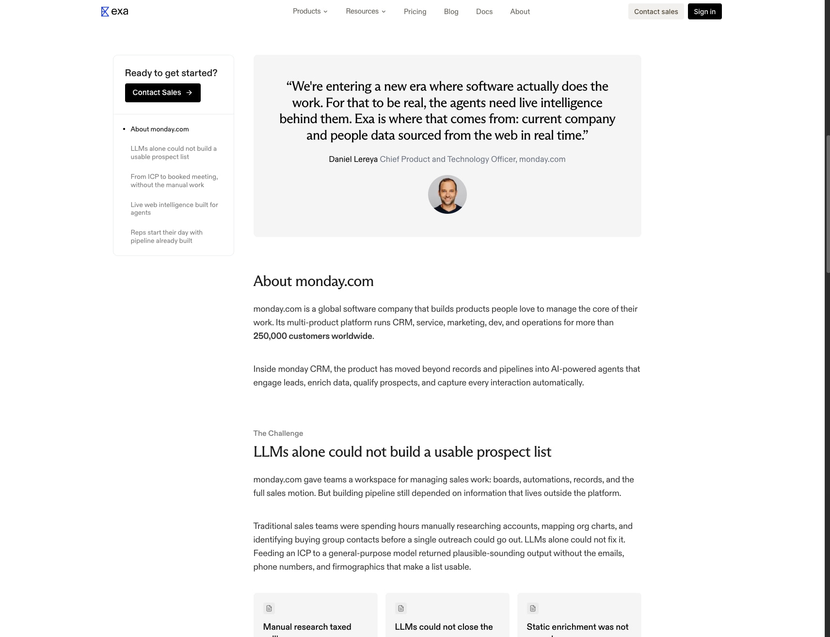 monday.com x Exa Case Study captured website design