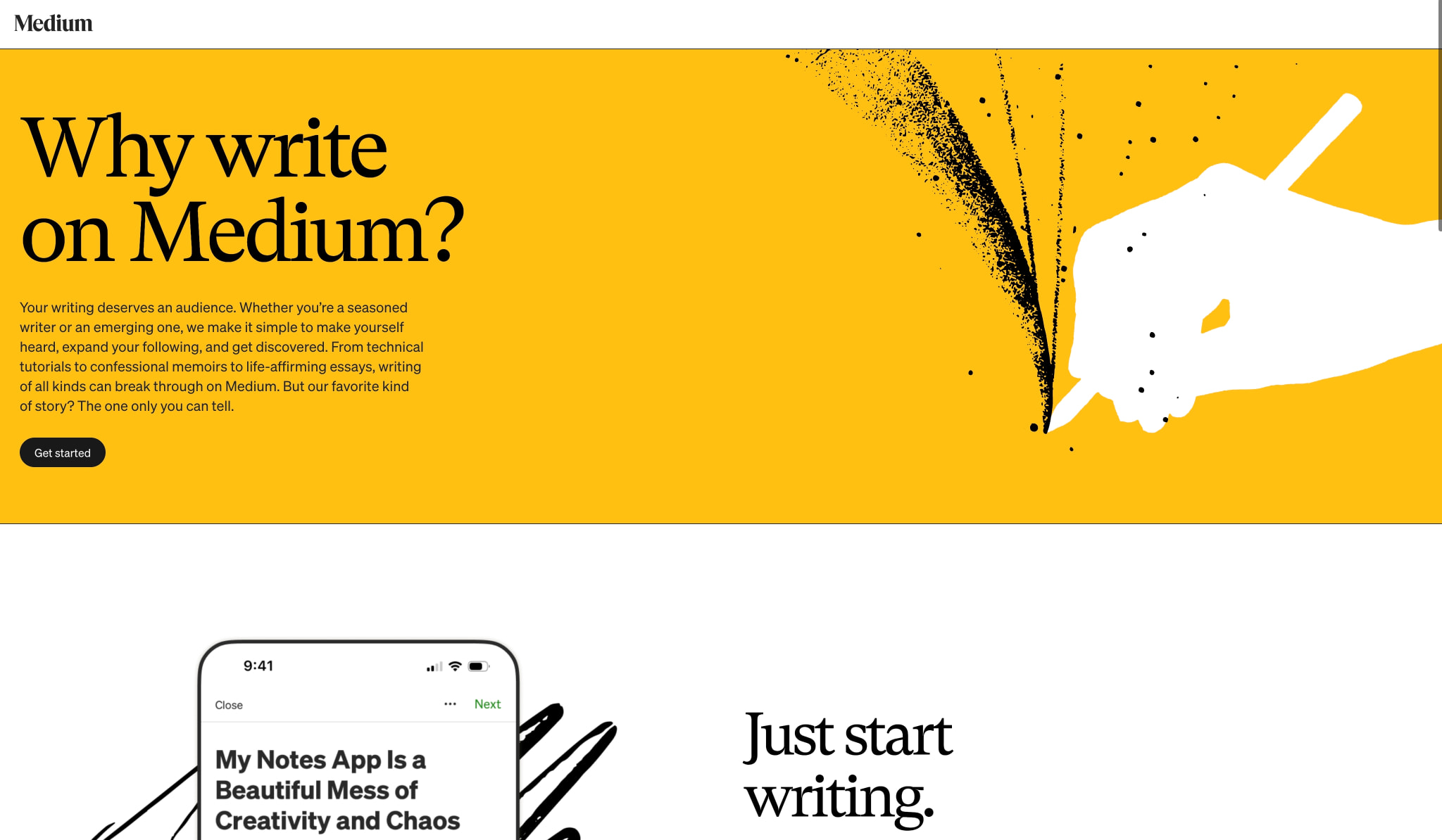 Why write on Medium? captured website design