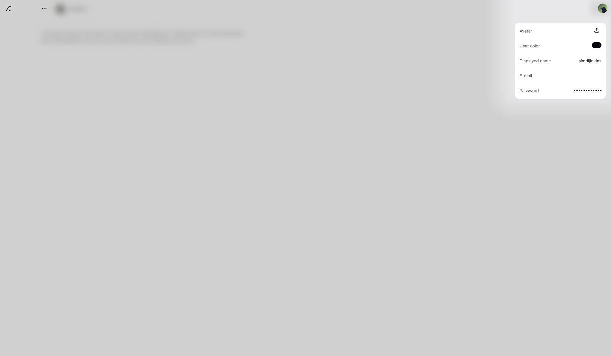 Collapsed user profile card with avatar, color picker, and password field captured website design