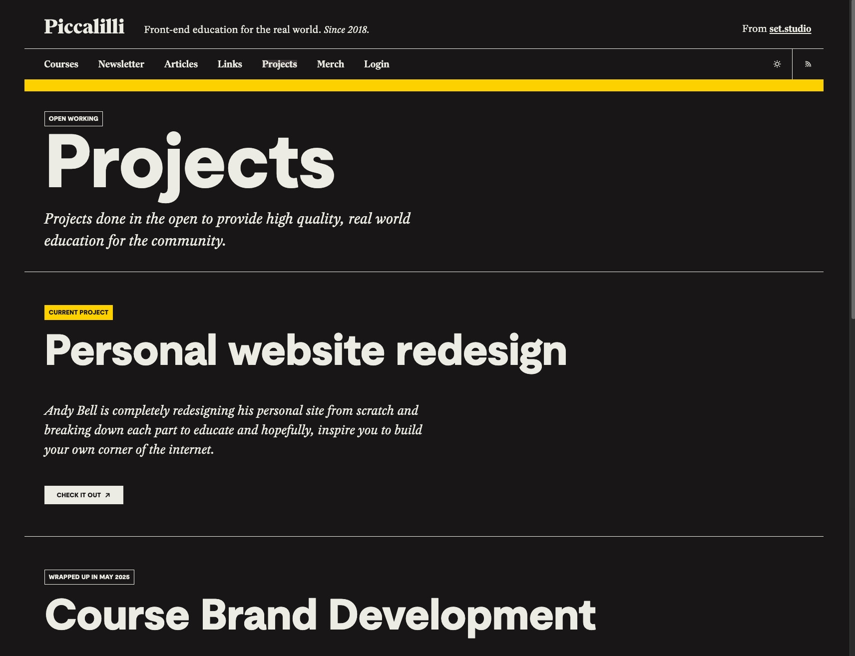 Open Working Projects - Piccalilli captured website design