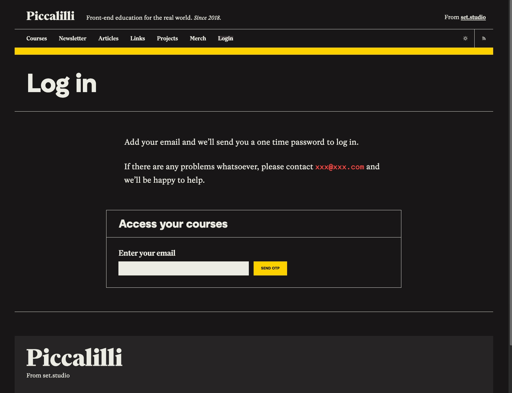 Log in - Piccalilli captured website design
